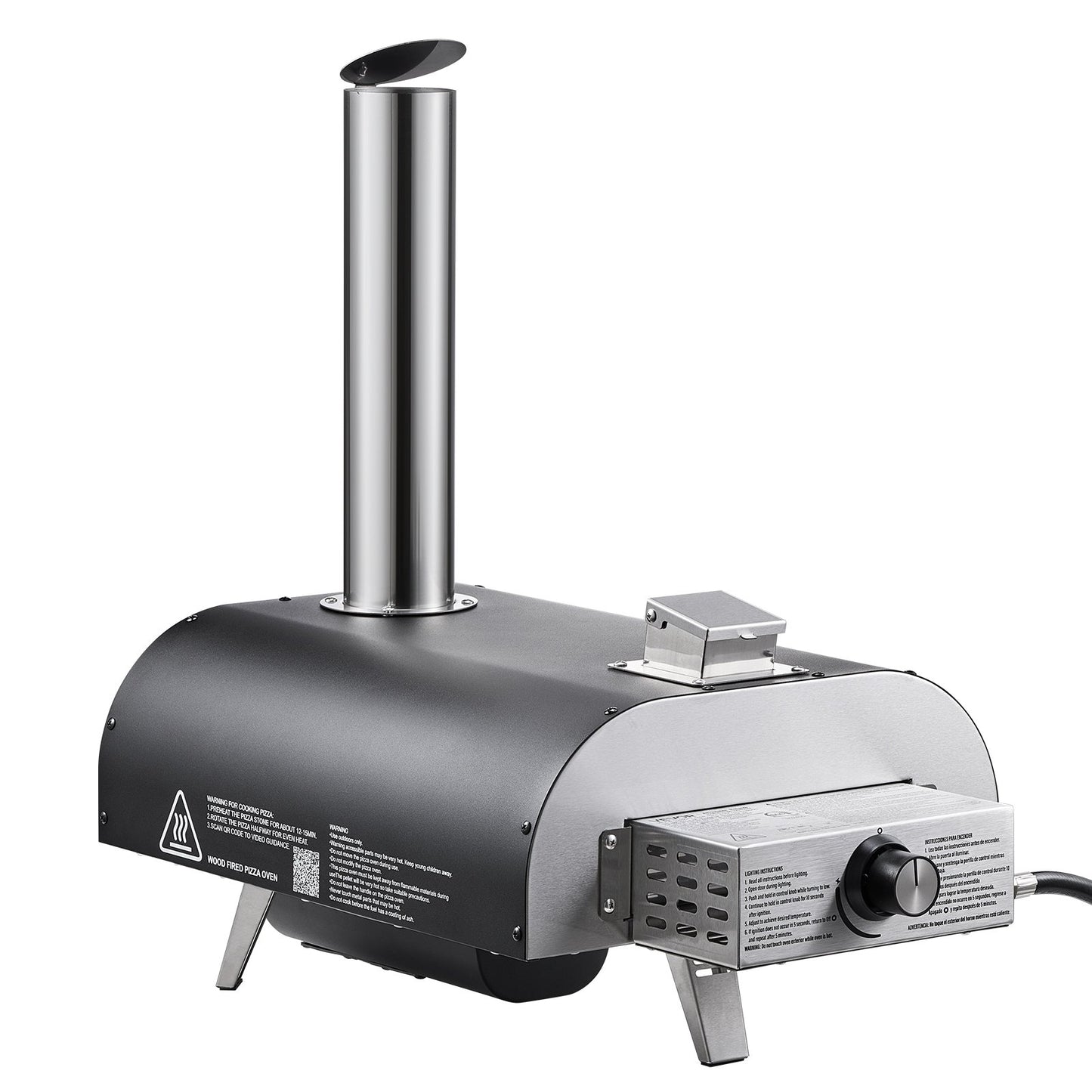 Dual Fuel Pizza Oven Outdoor, 12 in Wood Fire & Propane Gas Pizza Oven, Pellet & Propane Pizza-Maker with Thermometer, Iron Spray Electric Rotation Pizza-Cook for Outside Camping & Backyard