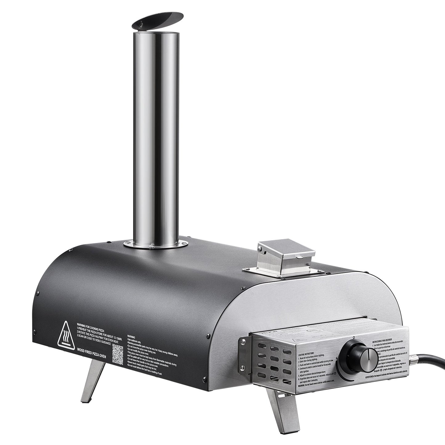 Dual Fuel Pizza Oven Outdoor, 12 in Wood Fire & Propane Gas Pizza Oven, Portable Pellet & Propane Pizza-Maker with Thermometer, Iron Spray Black Shell Pizza-Cook for Outside Camping & Backyard