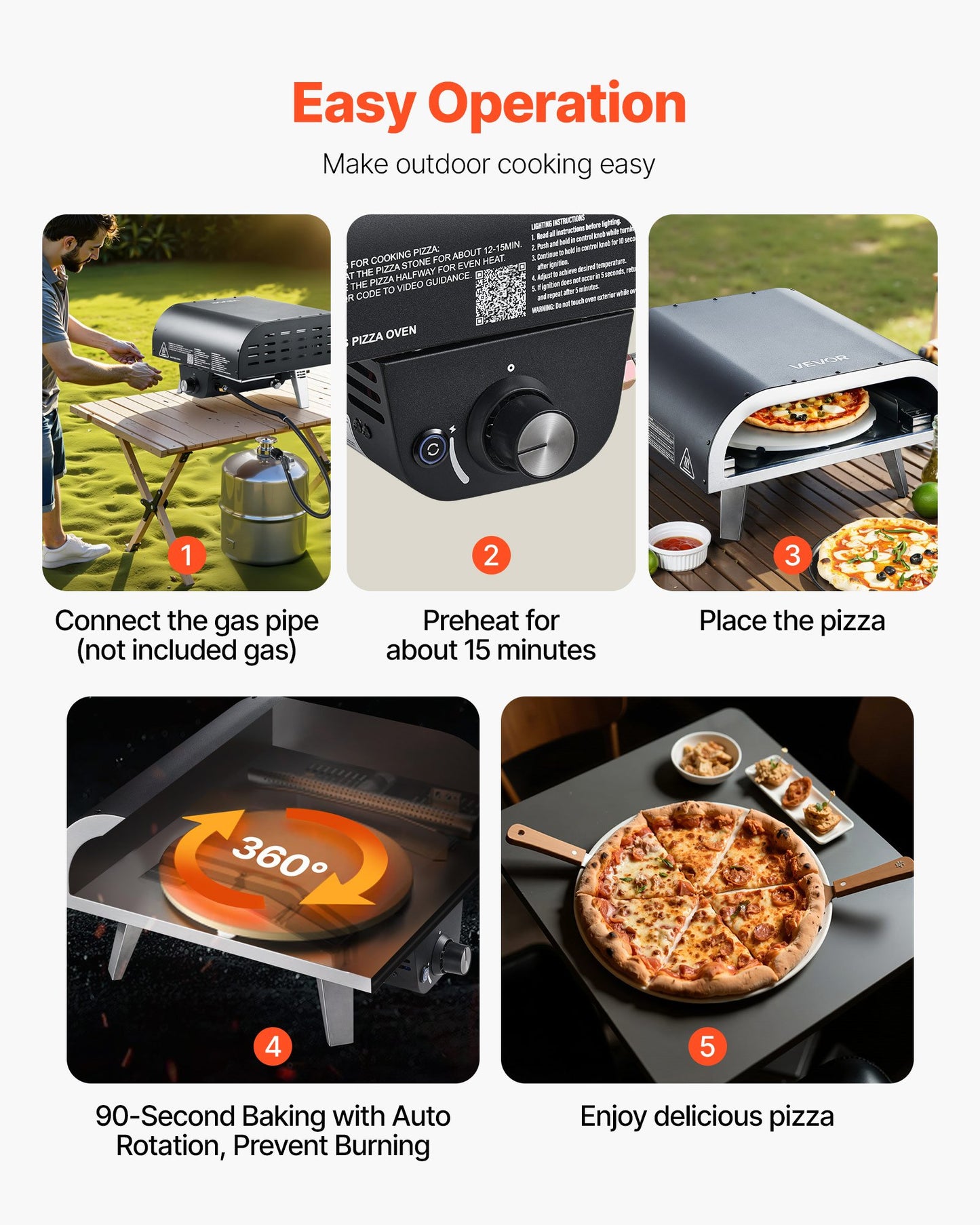 Outdoor Pizza Oven, 12 in Propane Gas Pizza Maker, Portable Pizza-Cooker with Electric Rotation, Thickened Pizza-Stone, Carry Bag, Propane Pizza-Oven for Outside Backyard Patio Camping, Black