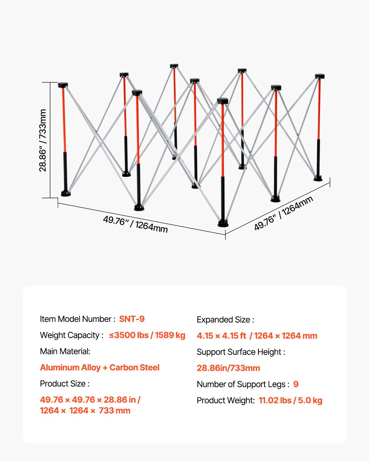 Portable Folding Workstand, 4.15 x 4.15 ft Collapsible Workbench, 3500 lbs Weight Capacity, No Assembly Foldable Work Stand with Storage Bag, Table Top NOT Included, for Garage Workshop Outdoor