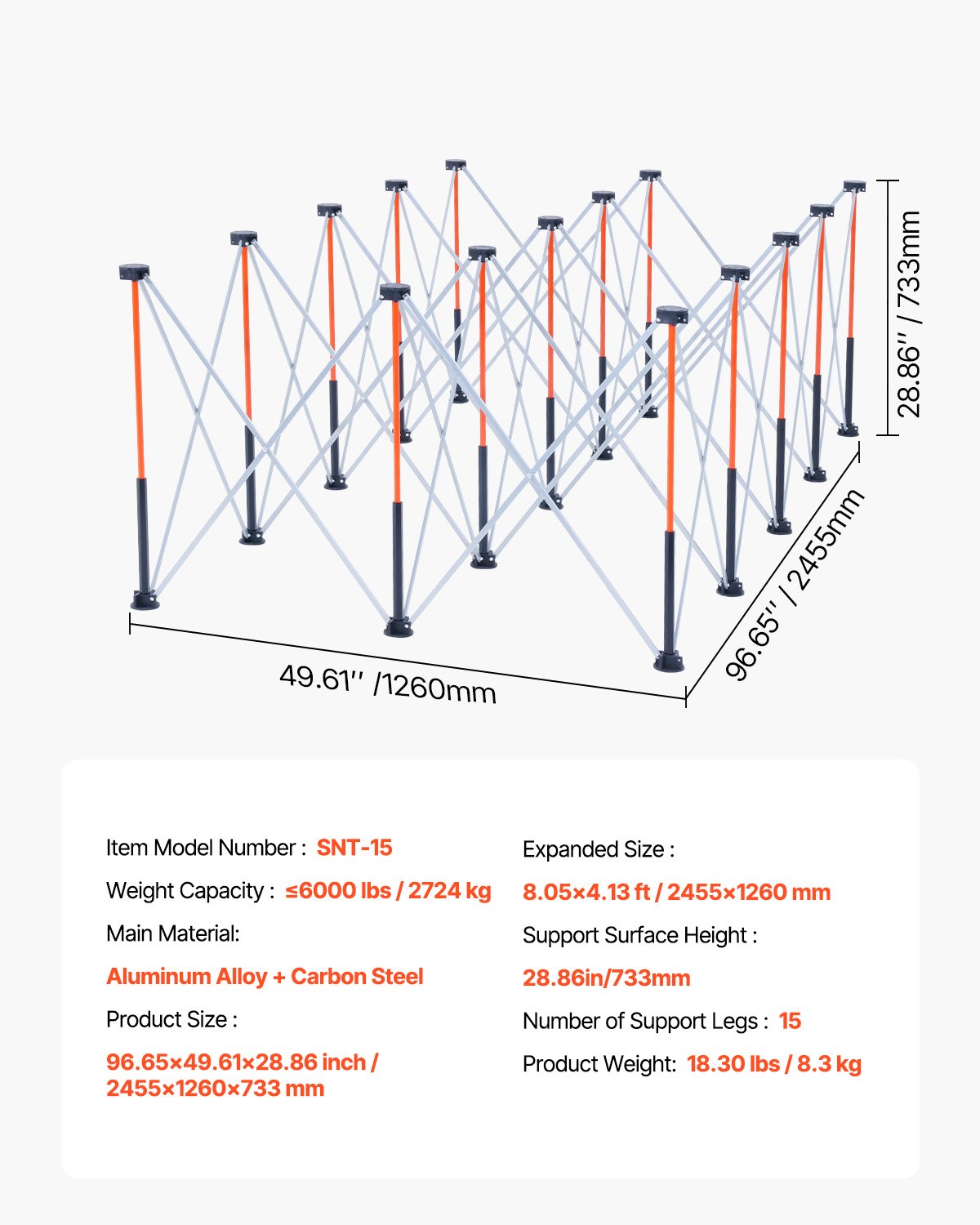 Portable Folding Workstand, 8.05 x 4.13 ft Collapsible Workbench, 6000 lbs Weight Capacity, No Assembly Foldable Work Stand with Storage Bag, Table Top NOT Included, for Garage Workshop Outdoor