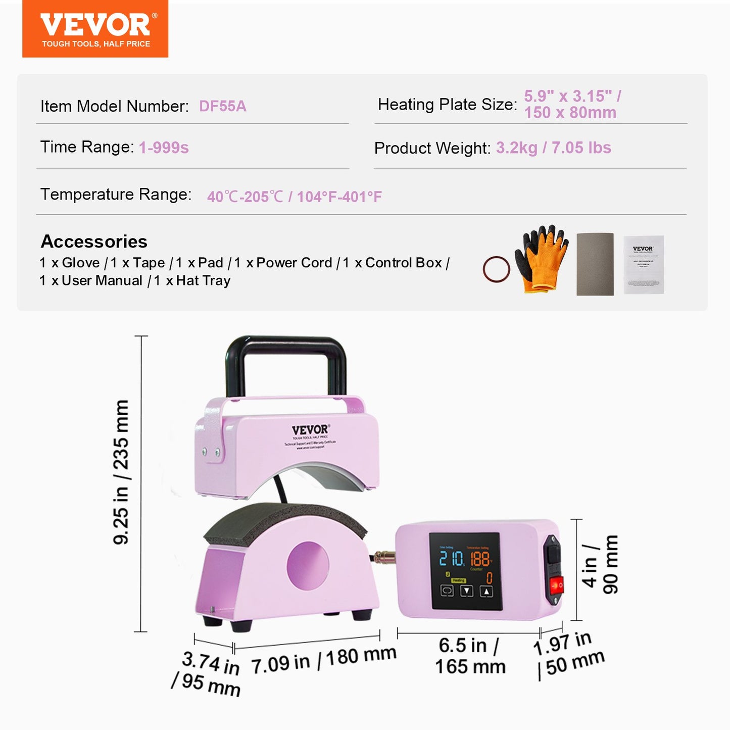 Hat Press Machine, Mini Hat Heat Press for Caps with Integrated Control Panel, Cap Heat Press Machine with 5.9x3.15 inch Curved Heating Plate, Safety Base, and Glove, Automatic Shut-Off, Purple