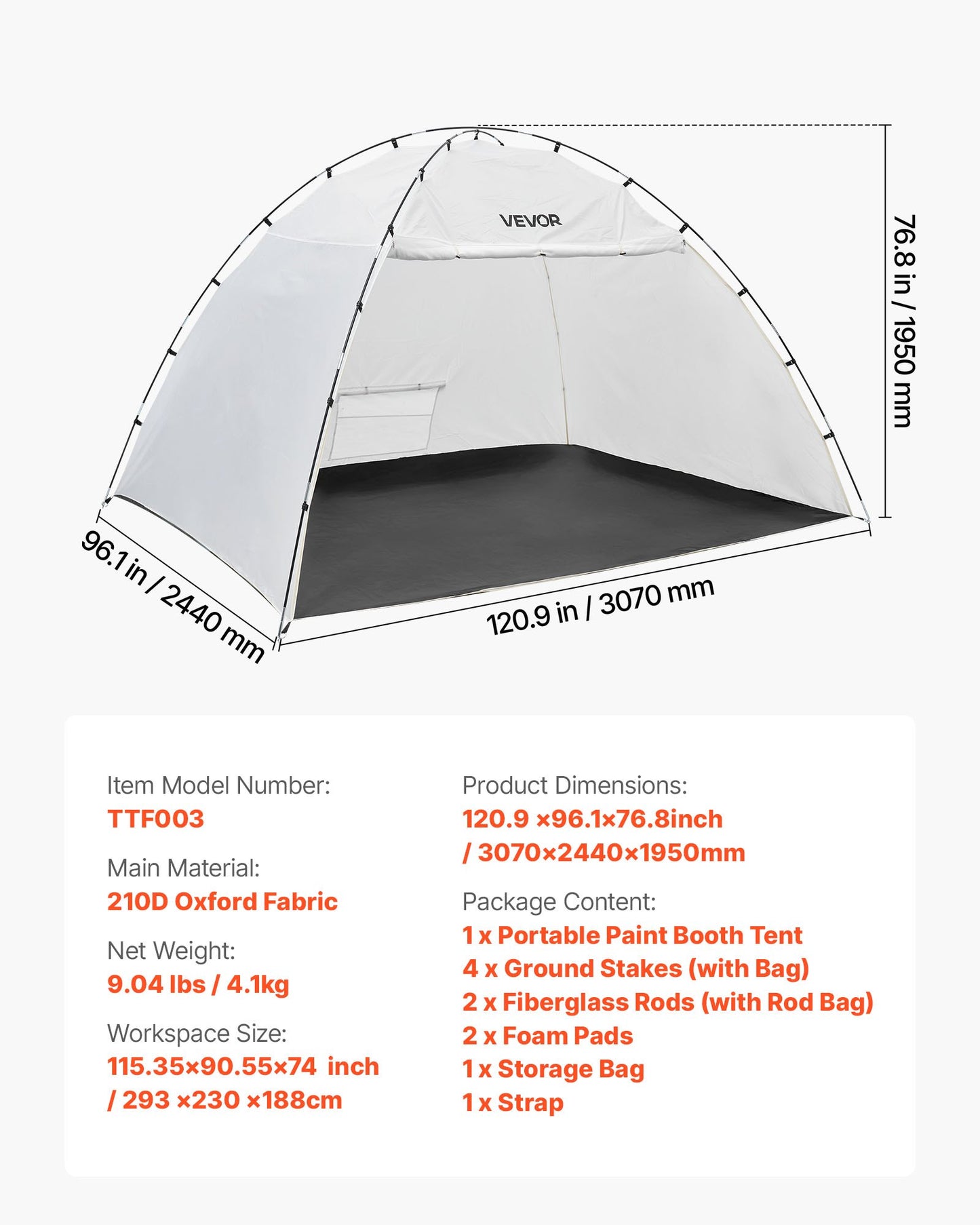 Portable Paint Booth Tent, 115.35 x 90.55 x 74 inch Painting Tent Station, Spray Shelter with Built-in Floor & Mesh Screen, Large Space, Oxford Spray Painting Tents for Cupboard, Chairs, Tables