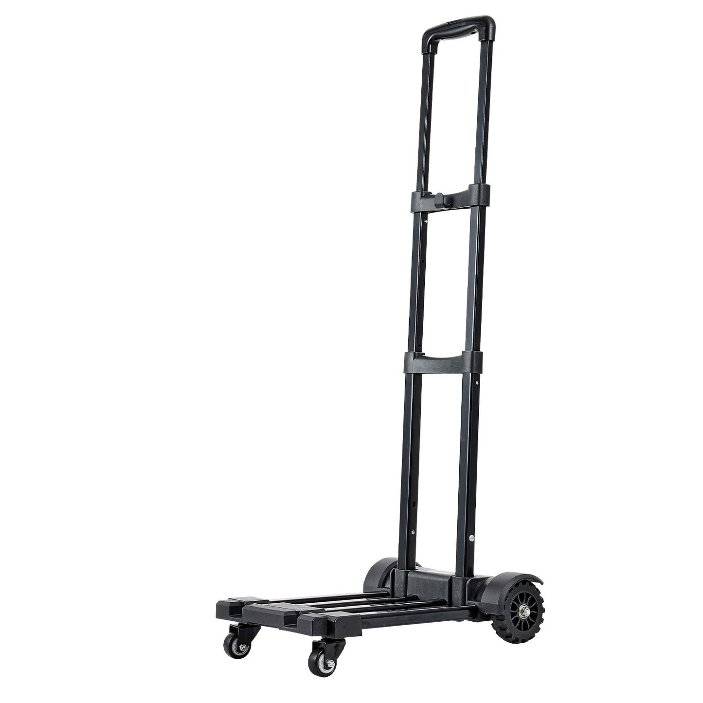 Folding Hand Truck, 290 lbs Load Capacity, Collapsible Luggage Cart with 4 Wheels, 2 Elastic Ropes & Expandable Base, Utility Dolly Platform Cart for Airport Travel Luggage Office Moving, Black