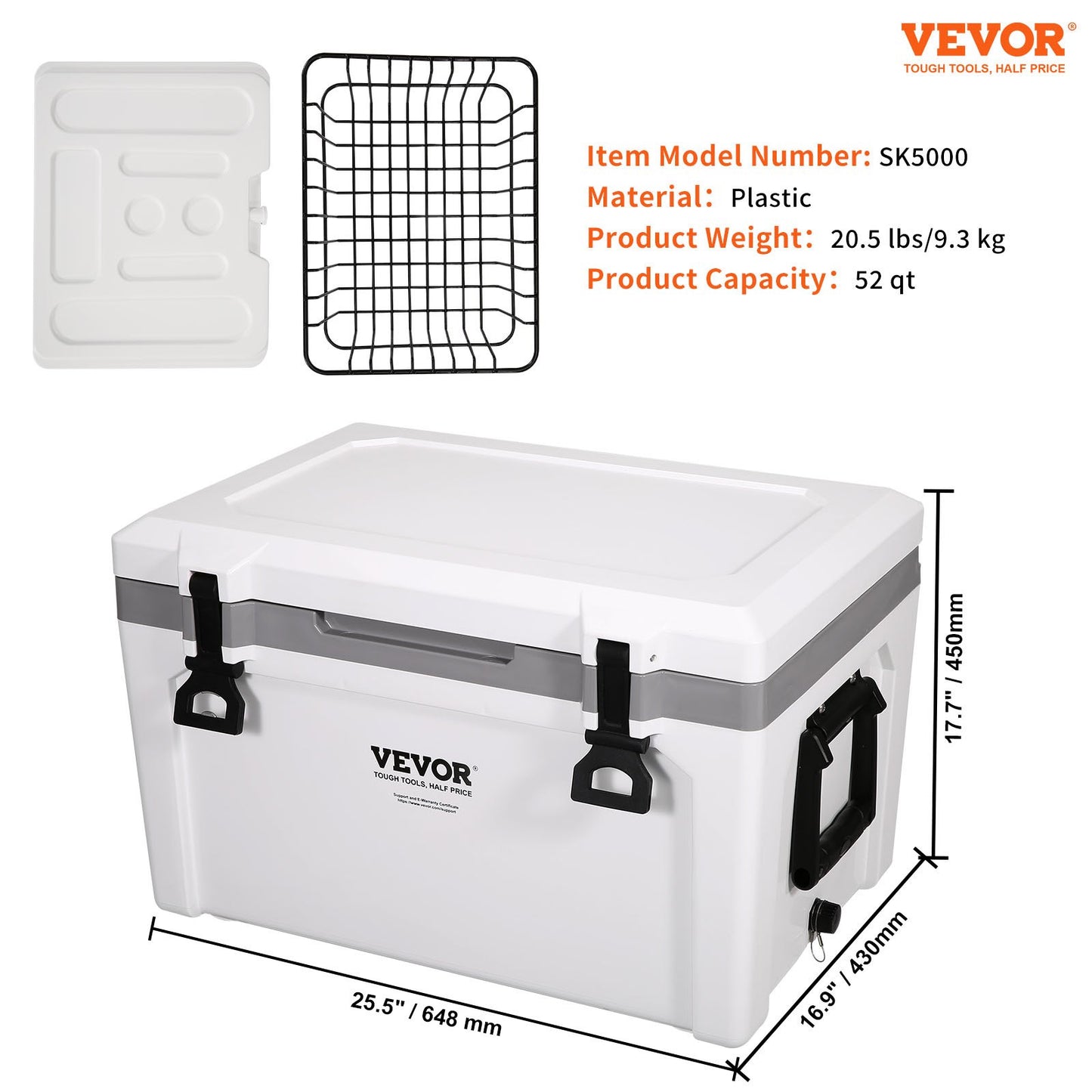 Insulated Portable Cooler, 52 qt, Holds 50 Cans, Ice Retention Hard Cooler with Heavy Duty Handle, Ice Chest Lunch Box for Camping, Beach, Picnic, Travel, Outdoor, Keeps Ice for up to 6 Days