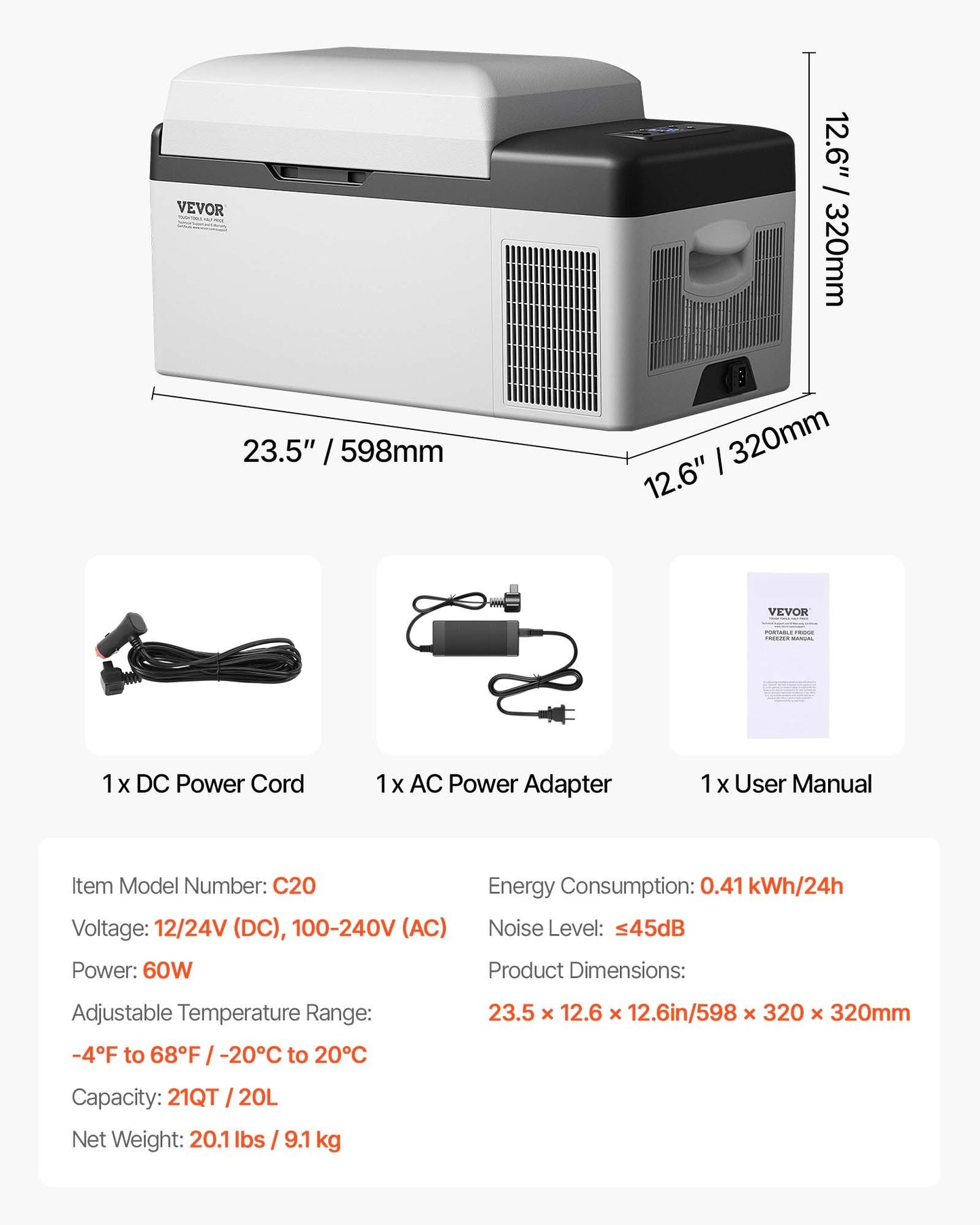 Portable Refrigerator 21 Quart(20 Liter),12 Volt Refrigerator App Control(-4℉~68℉), Car Refrigerator Electric Compressor Cooler with 12/24v DC & 110-240v AC for Camping, Travel, Fishing, Outdoor