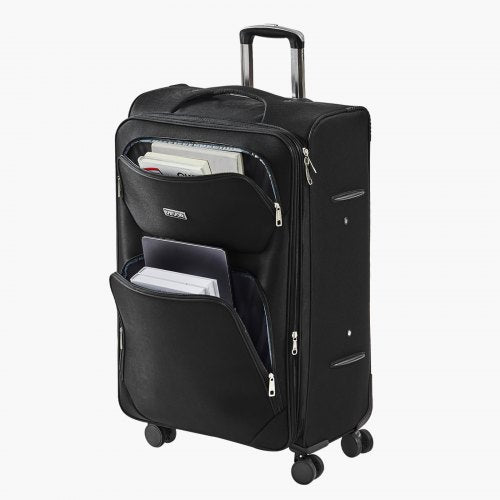 71 cm soft expandable suitcase with spinner wheels, checkered, black | EU