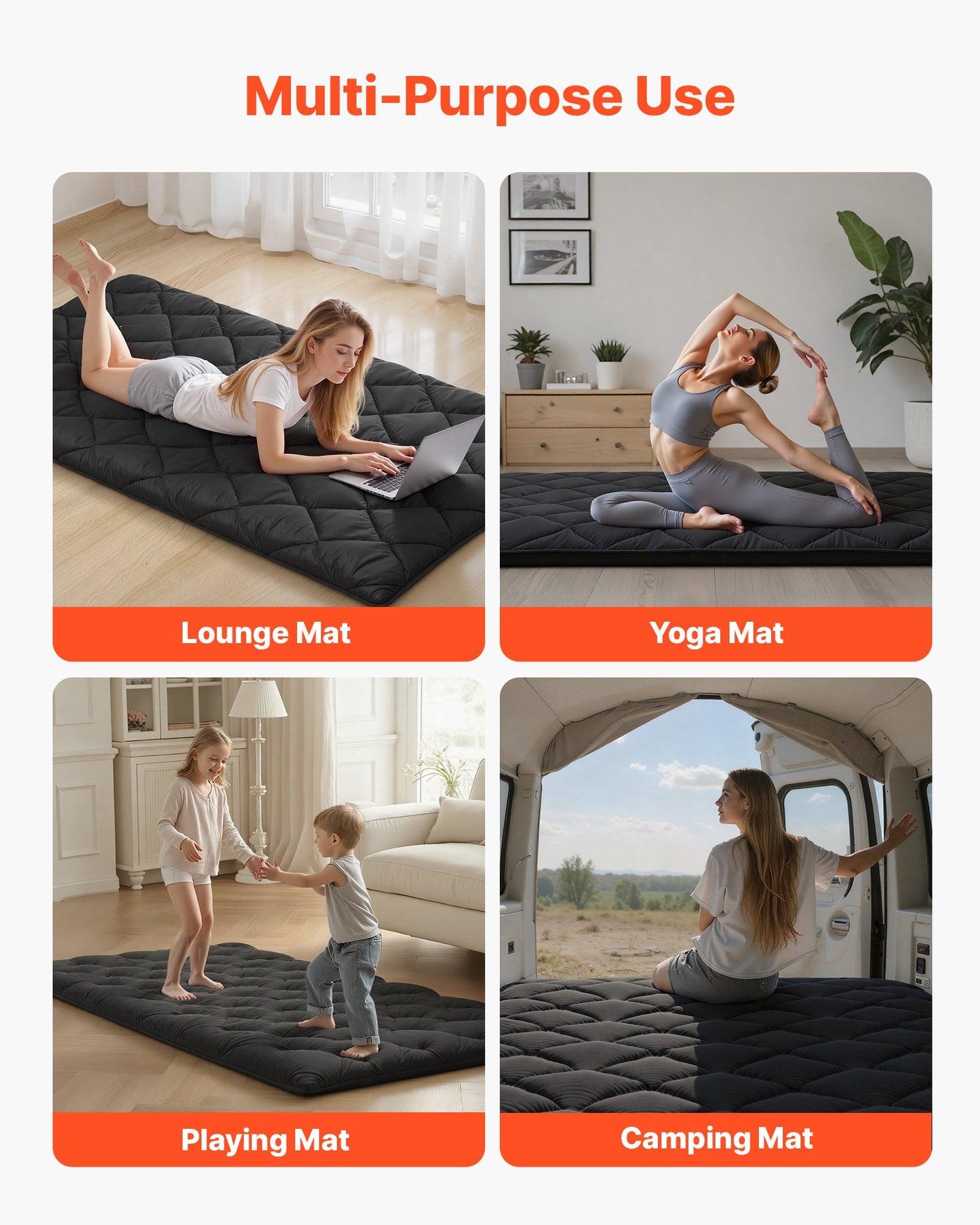 Japanese Tatami Mat, Twin Size Foldable Japanese Tatami Mattress, Futon Mattress with Storage Bag & Fastener, 9-Layer Floor Mat for Sleeping, Dormitory, Meditation, Yoga, 80 x 39 x 3.5 in, Black