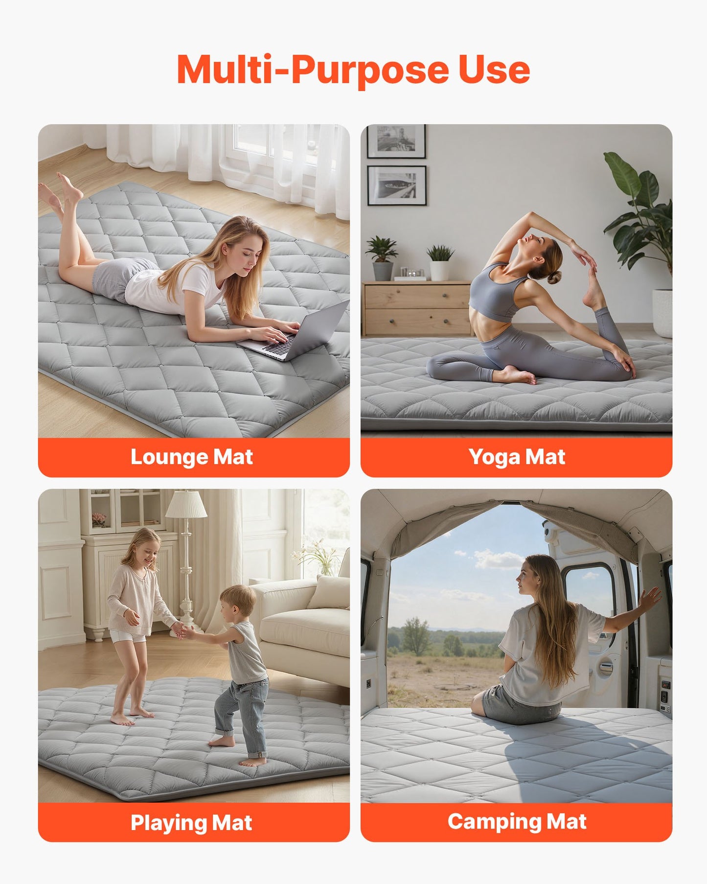 Japanese Tatami Mat, Queen Size Foldable Japanese Tatami Mattress, Futon Mattress with Storage Bag & Fastener, 9-Layer Floor Mat for Sleeping, Dormitory, Meditation, Yoga, 80 x 60 x 3.5 in, Gray