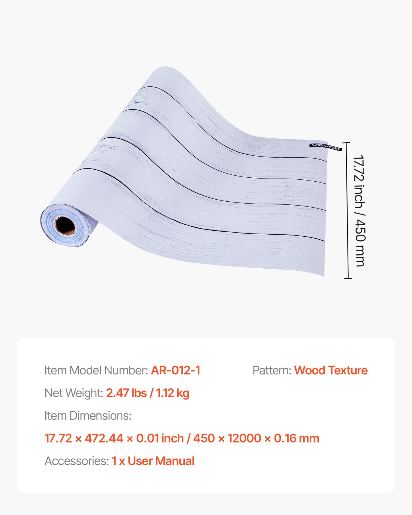Peel and Stick Wallpaper, 17.7 x 472.4 inch Contact Paper White Wood Textured Waterpoof Self Adhesive, Easy to Clean & Peel Wall Decorative Vinyl Roll for Bedroom Kitchen Bathroom Office Desk