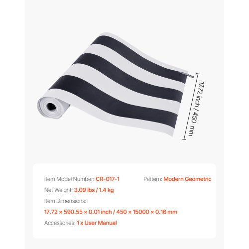 Selbstklebende Tapete 45 cm x 15 m Schwarz-Weiß Geometrisch Wasserfest | EU