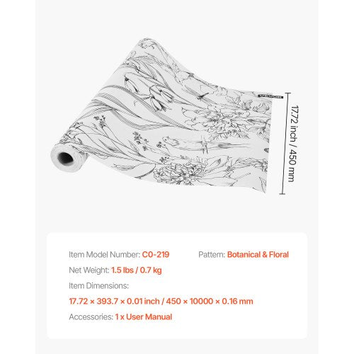 Selbstklebende Tapete 45 cm x 10 m Weiß Botanisch Blumen Wasserfest | EU