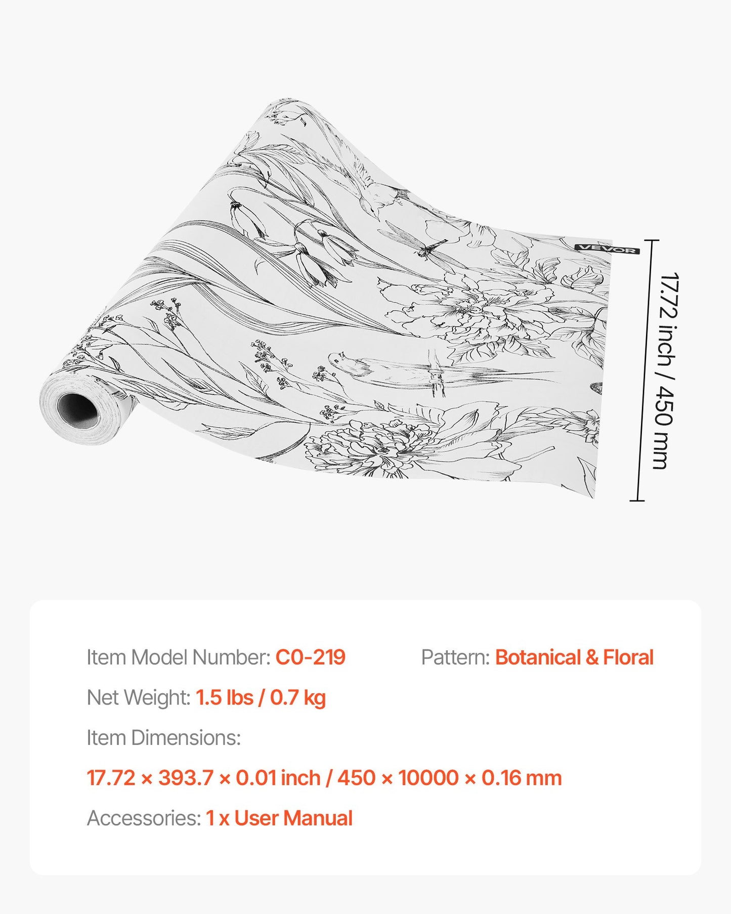 Peel and Stick Wallpaper, 17.7 x 393.7 inch Contact Paper White Line Art Botanical Floral Waterpoof Self Adhesive, Easy to Clean Wall Decorative Vinyl Roll for Bedroom Kitchen Bathroom Office