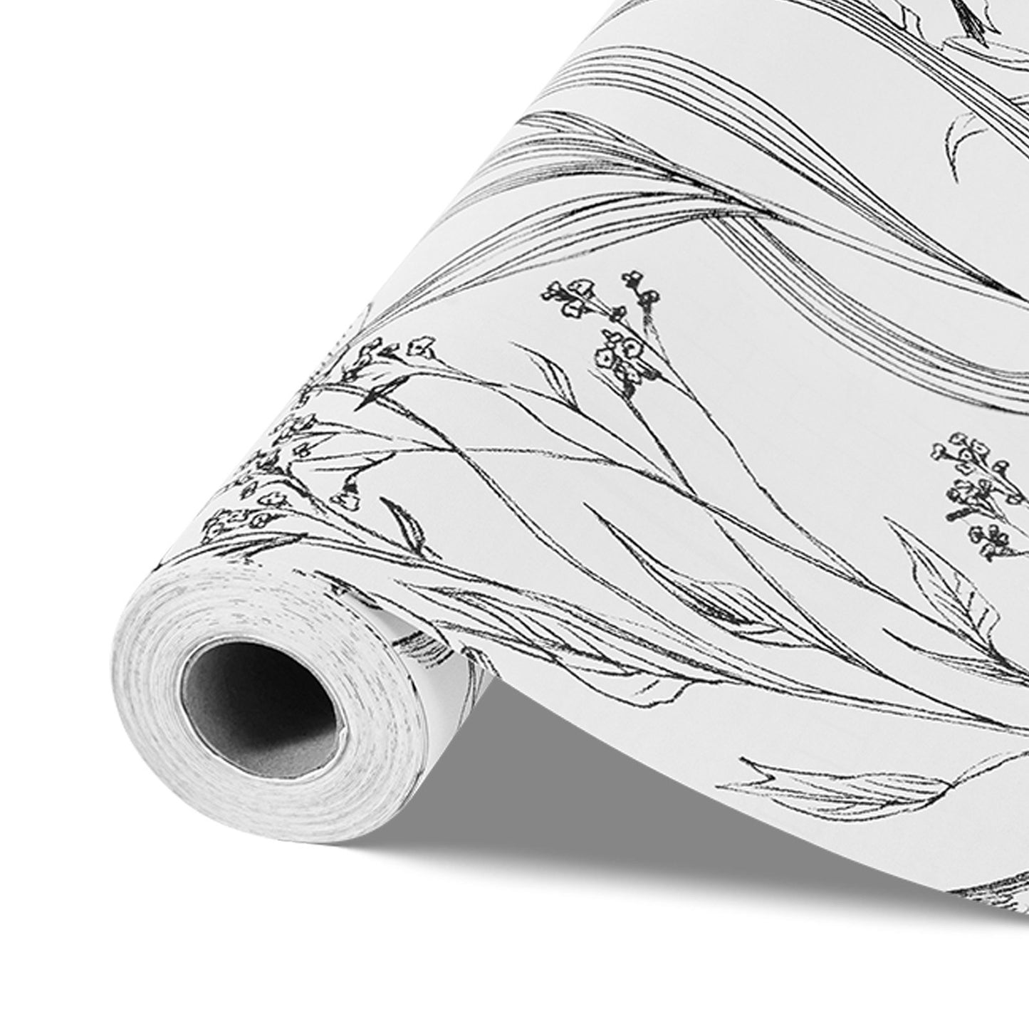 Peel and Stick Wallpaper, 17.7 x 393.7 inch Contact Paper White Line Art Botanical Floral Waterpoof Self Adhesive, Easy to Clean Wall Decorative Vinyl Roll for Bedroom Kitchen Bathroom Office