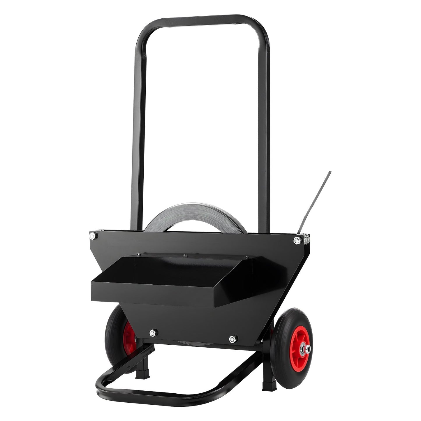 Banding Strapping Cart, Fit for Steel Strapping Coils with 23.6 inches Core Outer Size, Heavy Duty Strapping Dispenser with Rubber Wheels, Suitable for Factory, Warehouse, Loading Area