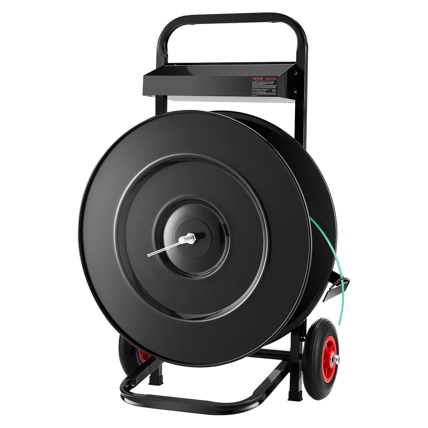 Banding Strapping Cart, Fit for PET/PP/Polyester Strapping Coils with 8 or 16 in Core Size, Heavy Duty Strapping Dispenser Equipped with Upgrade Brake System, Built-in Spacious Tray for Tools