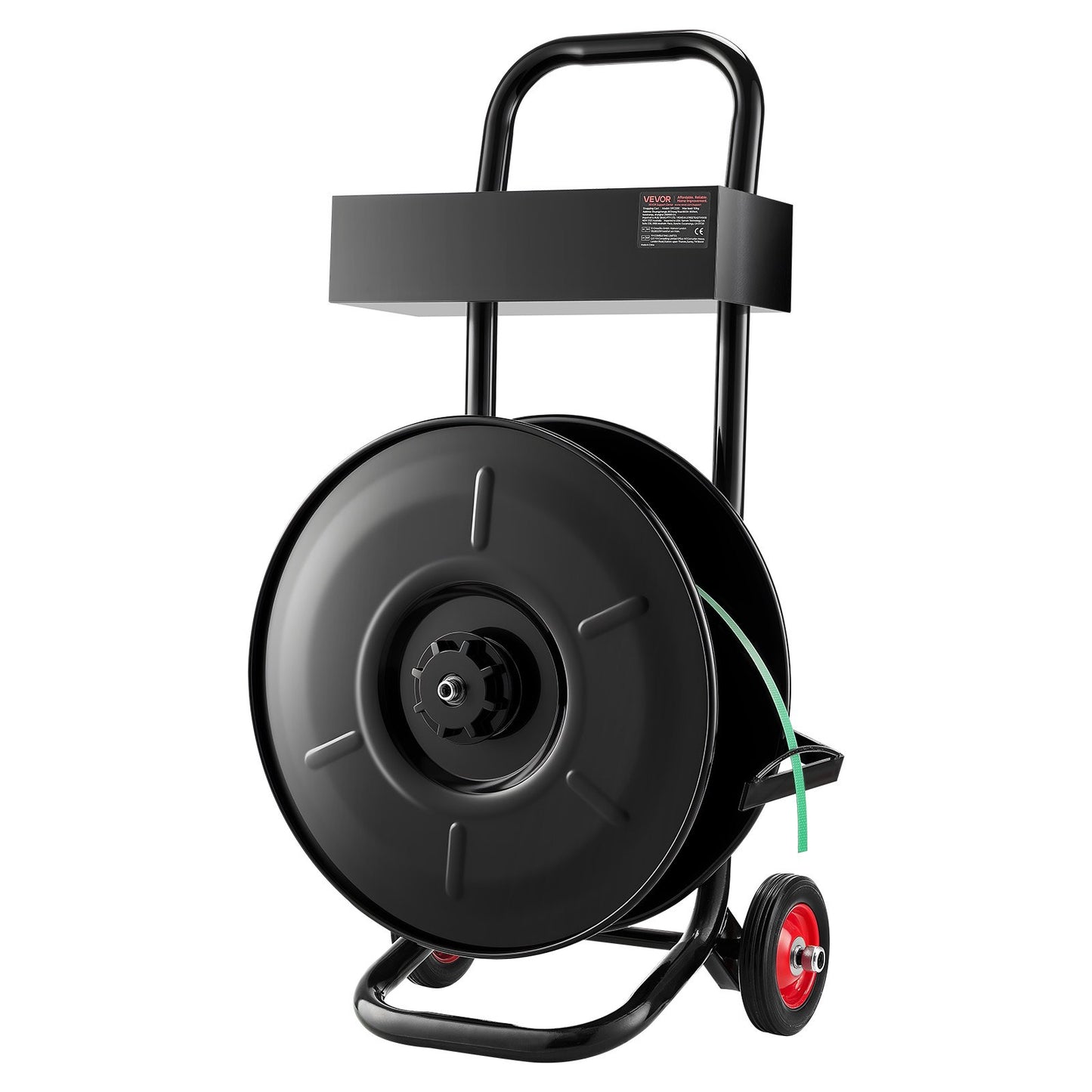 Banding Strapping Cart, Fit for PET / PP / Polyester Strapping Coils with 8 inches Core Size, Heavy Duty Strapping Dispenser Equipped with Upgrade Brake System, Built-in Spacious Tray for Tools