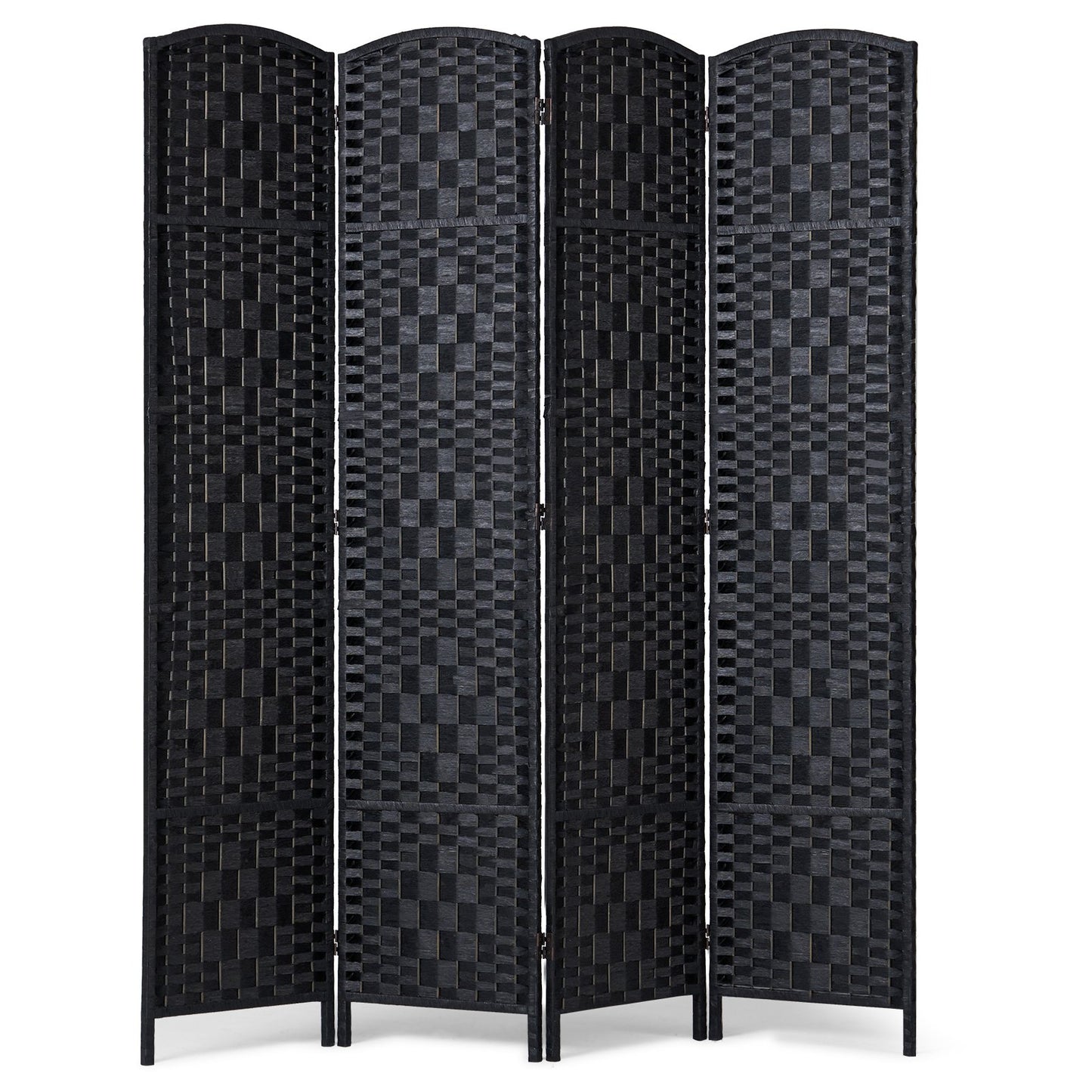 4 Panel Room Divider, Hand-Woven Folding Privacy Screens with Hinges, Portable and Freestanding Partition Room Dividers and Wall Divider for Room Separation, Black