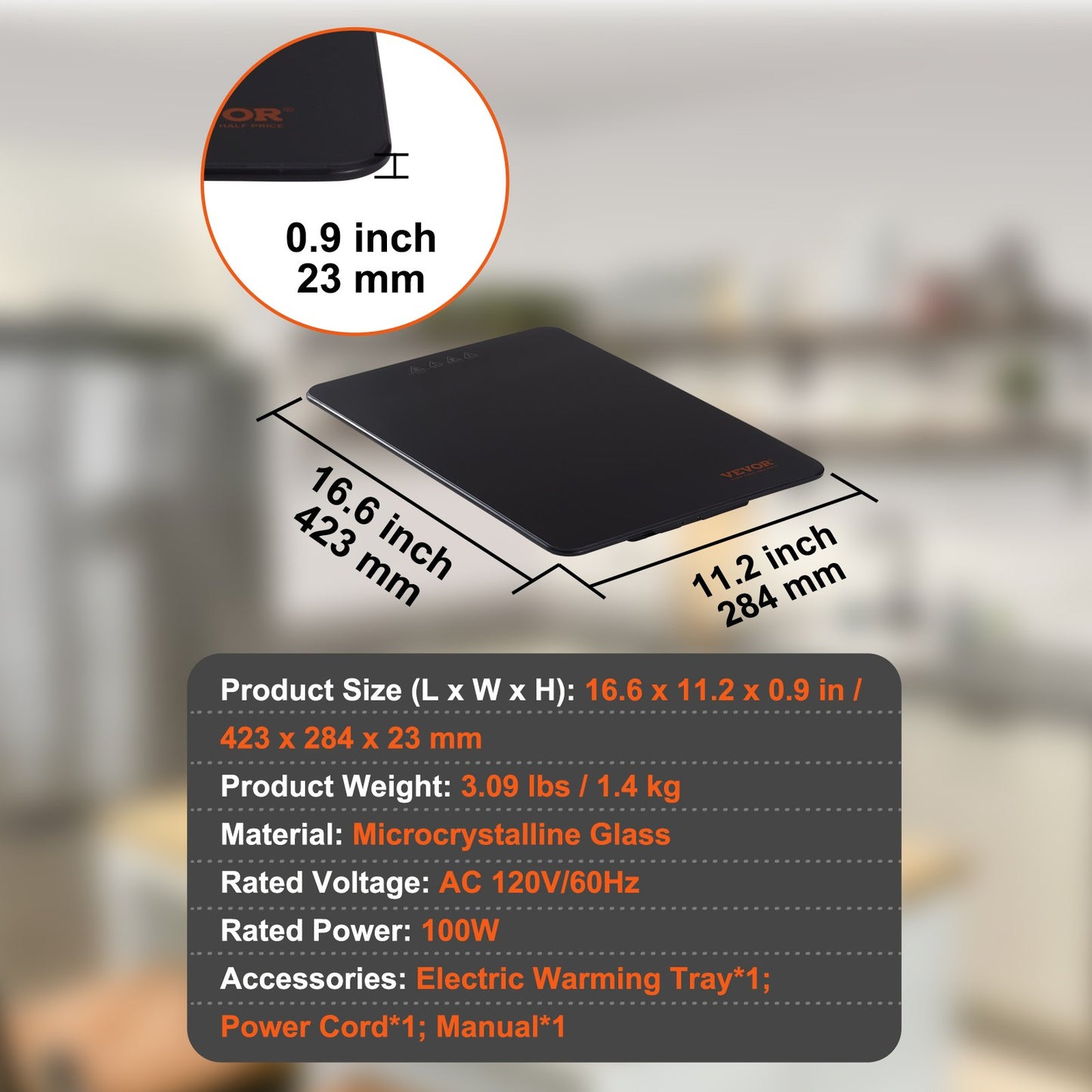 Electric Warming Tray, 16.5" x 11" Portable Tempered Glass Heating Tray with Temperature Range (65-90℃), Perfect for Dinner, Catering, House, Parties, Events, Entertaining and Holiday, Black