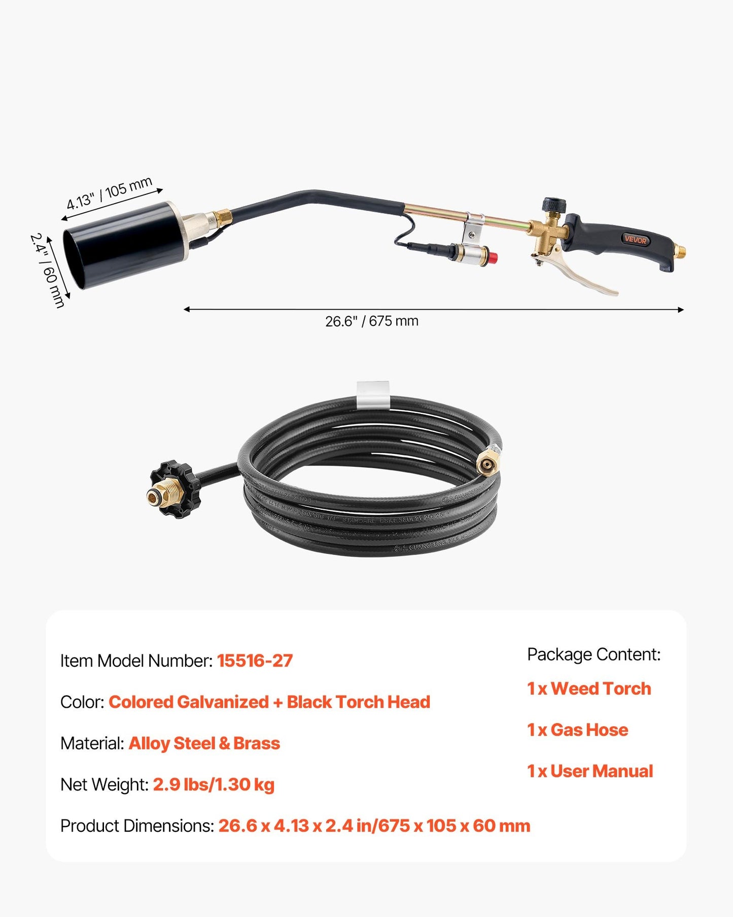 Propane Torch Weed Burner, High Output 1,800,000 BTU with 10 ft Hose, Heavy Duty Blow Torch with Adjustable Flame & Turbo Trigger Push Button Auto Igniter, Flamethrower for Garden Ice Snow Road