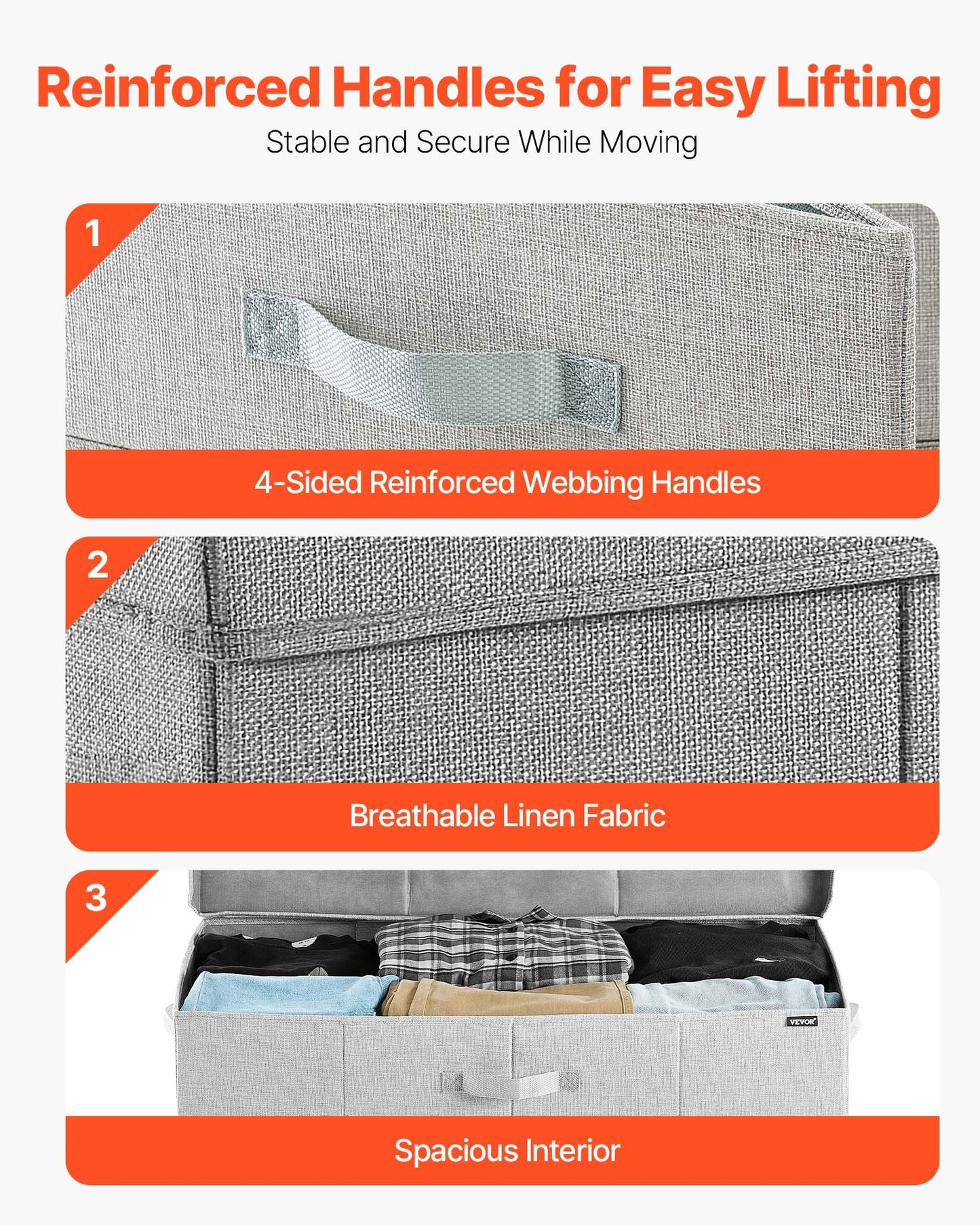 Under Bed Storage with Lids, 31.7 x 15.9 x 6.1 Inch, 48L Large Underbed Clothes Storage Containers, Low Profile Gray Under Bed Drawer Shoe Organizer Bins Box for Blanket Shoe Bedroom, 2 Pack
