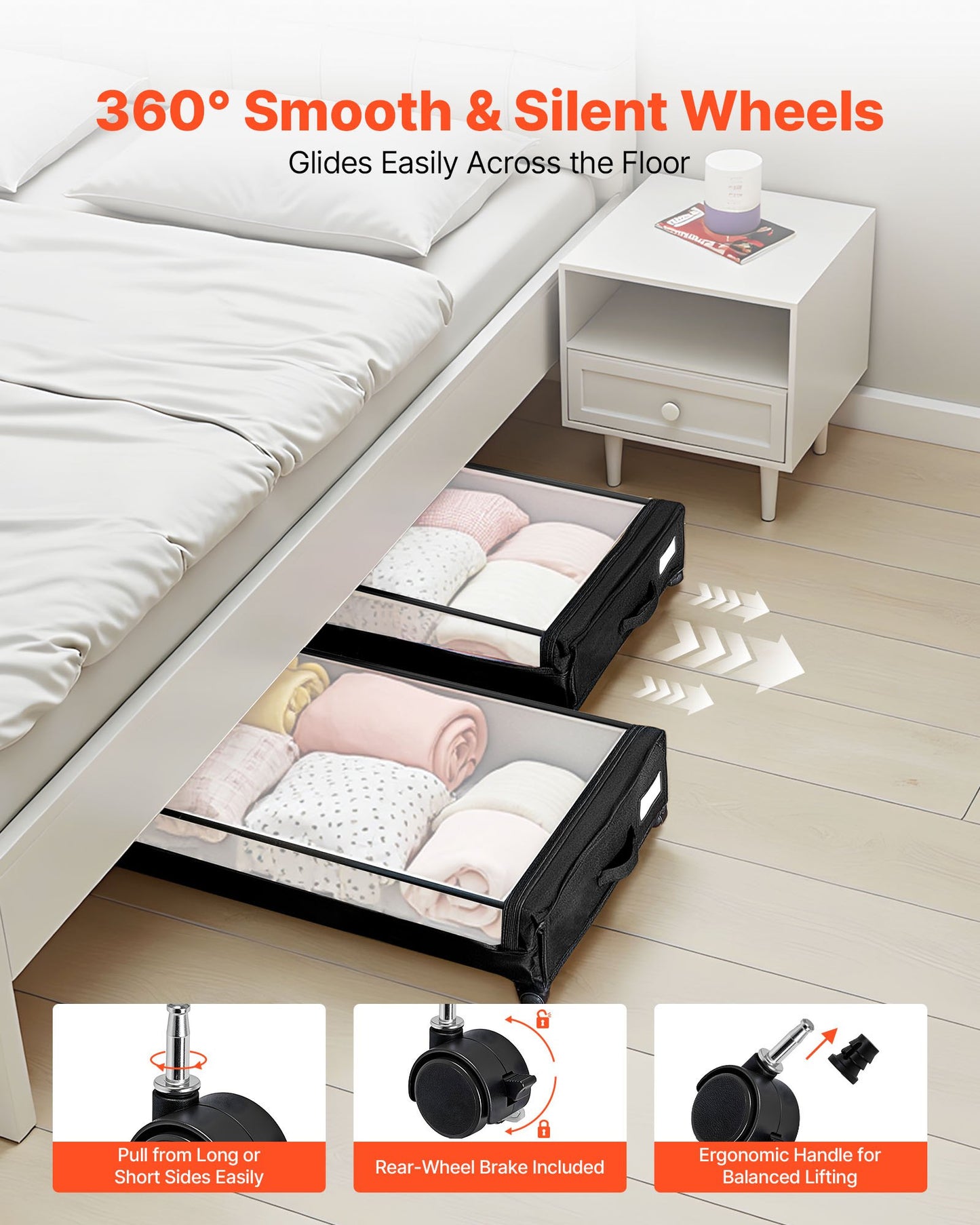 Under Bed Storage with Wheels, 30.3 x 18.5 x 6.8 inch, Underbed Containers with Clear Lid, Underbed Shoe Organizer, Rolling Under the Bed Storage Bins for Clothes Shoes Blankets Bedroom, 2 Pack