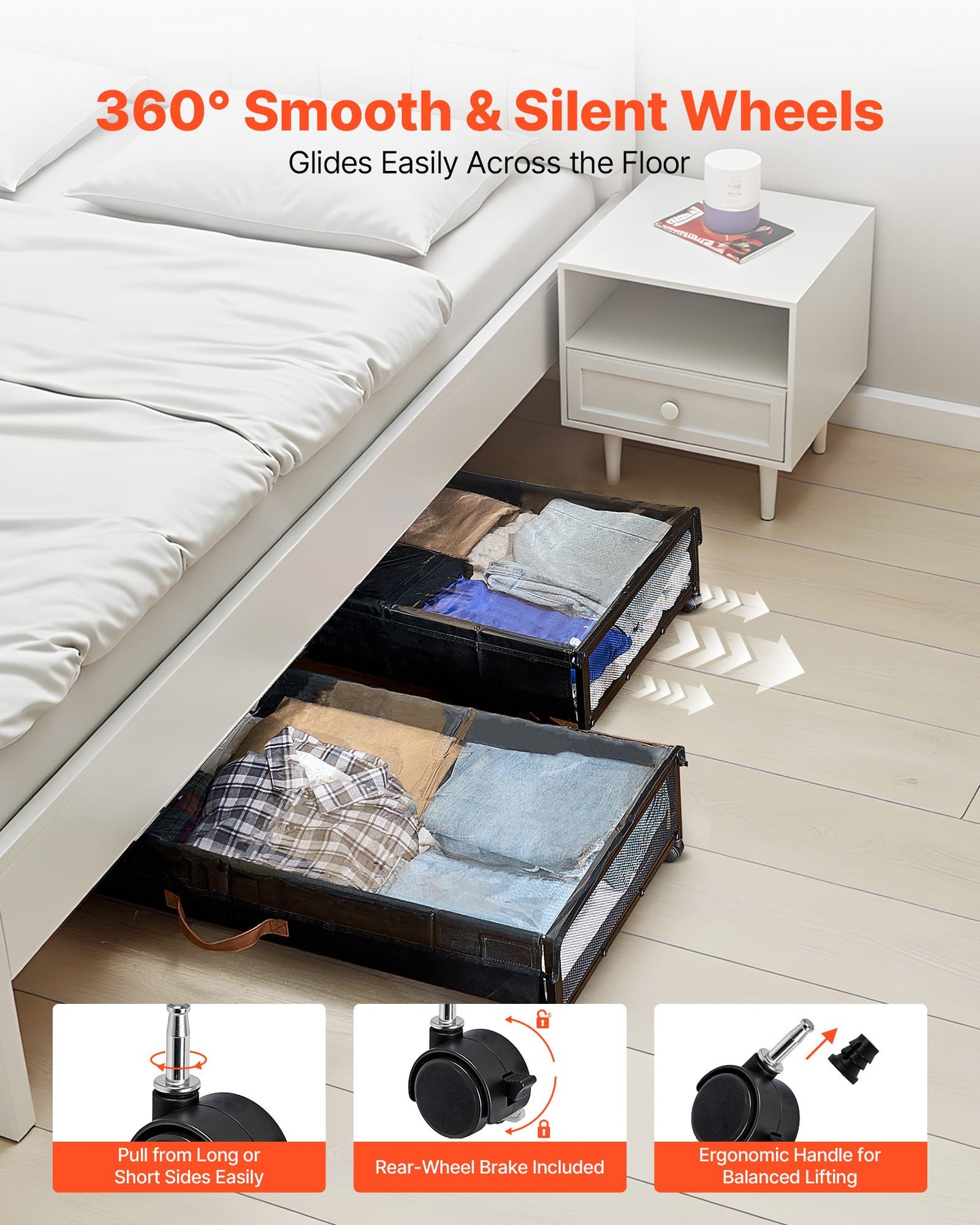 Under Bed Storage with Wheels, 36.0 x 18.1 x 7.3 inch, Underbed Containers with Clear Lid, Underbed Shoe Organizer, Rolling Under the Bed Storage Bins for Clothes Shoes Blankets Bedroom, 2 Pack
