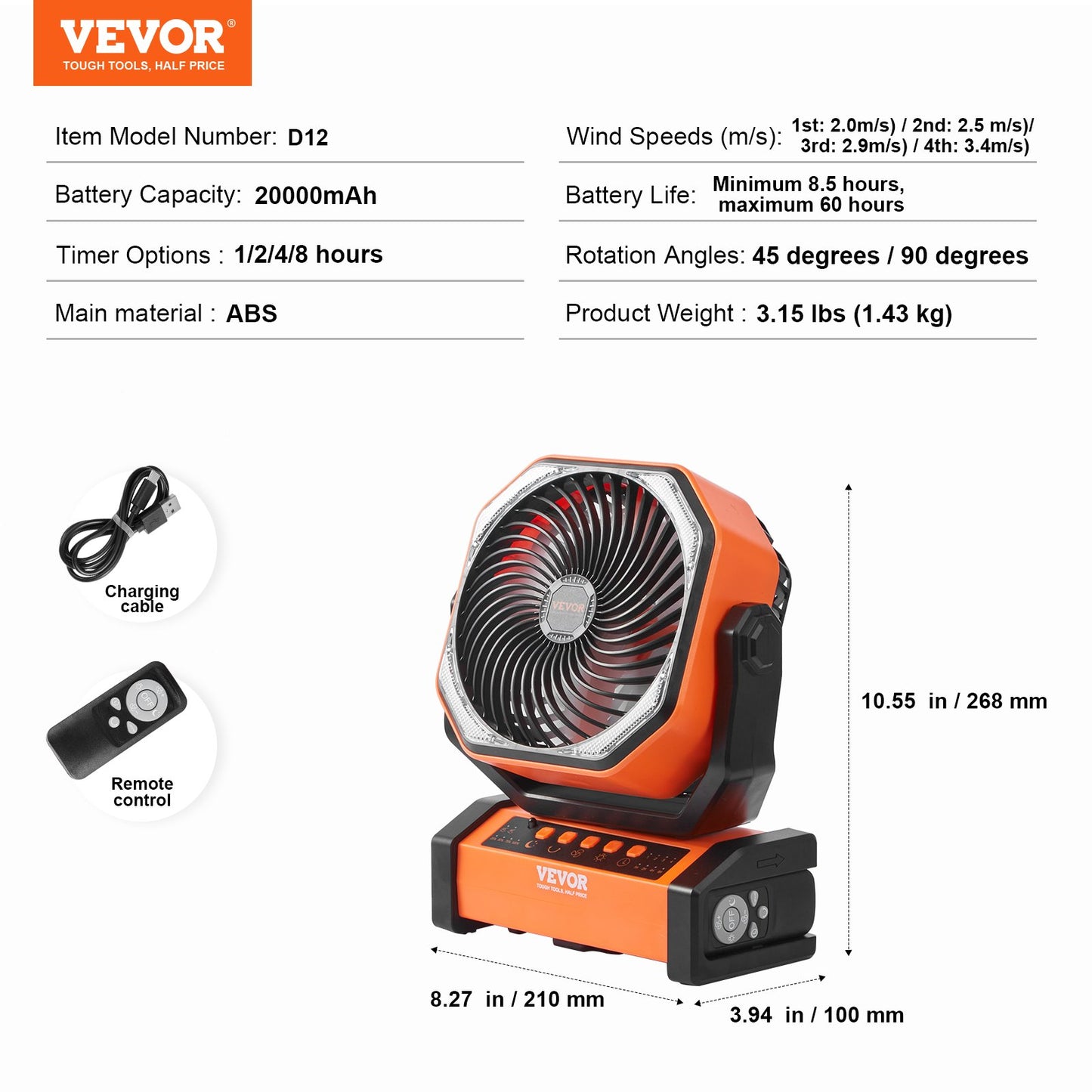 Portable Fan Rechargeable 9 inch, Battery Powered Fan with LED Lantern, 4 Speeds Adjustable & 45°/90°Automatic Swivel & Timer , USB Battery Operated Fans for Travel Bedroom Home Camping Office