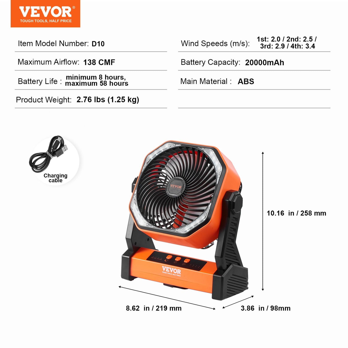 Portable Fan Rechargeable 8 inch, Battery Powered Fan with LED Lantern, 4 Speeds Adjustable Portable Small Table Fan Personal, USB Battery Operated Fans for Travel Bedroom Home Camping Office