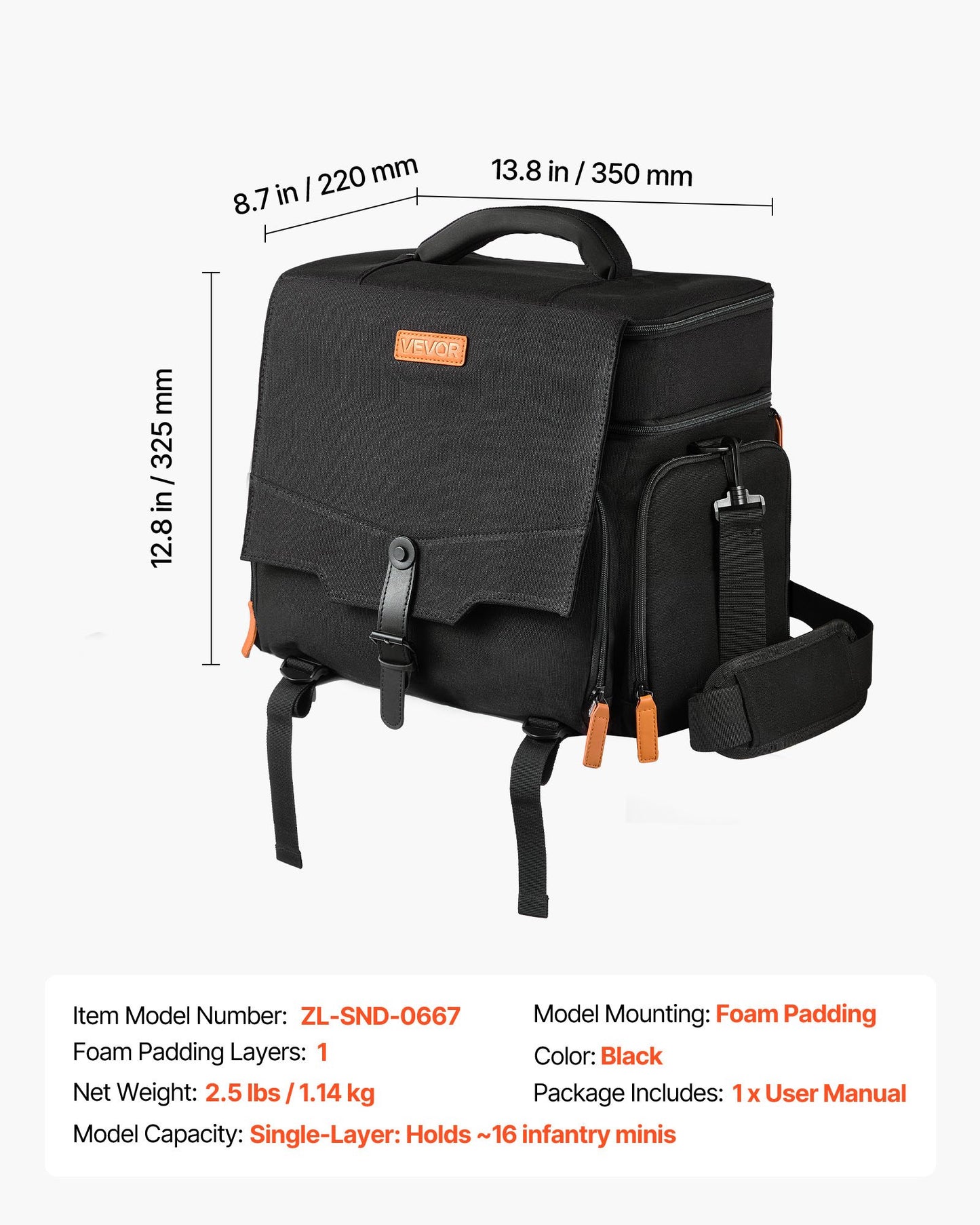 Miniature Storage Carrying Figure Bag, Fits 16 Infantry Minis, Miniature Transport Bag with Handle & Adjustable Shoulder Strap, 1 Foam Layer for Large Storage Capacity (Minis Not Included)