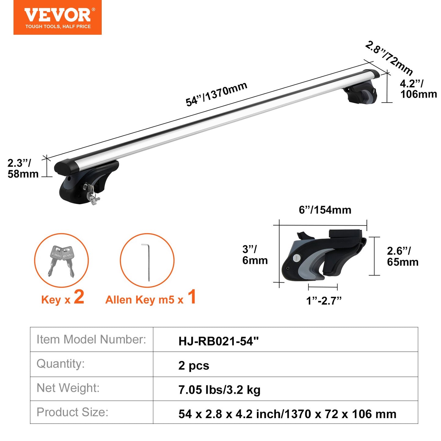 Universal Roof Rack Cross Bars, 54" Aluminum Roof Rack Crossbars, Fit Existing Raised Side Rail with Gap, 200 lbs Load Capacity, Adjustable Crossbars with Locks, for SUVs, Sedans, and Vans