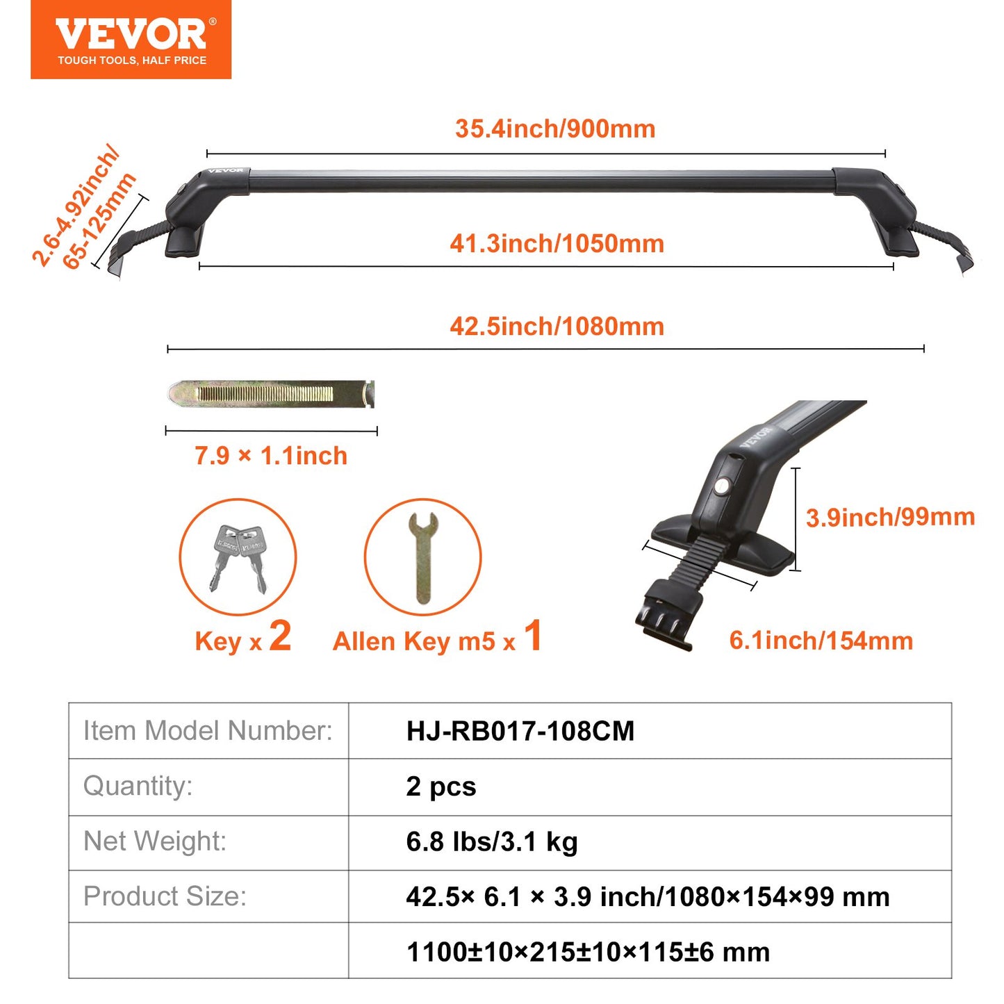 Roof Rack Cross Bars, Aluminum Roof Rack Crossbars, Fit Roof without Side Rail, 155 lbs Load Capacity, Adjustable Bare Roof Crossbars with Locks, for SUVs, Sedans, and Vans