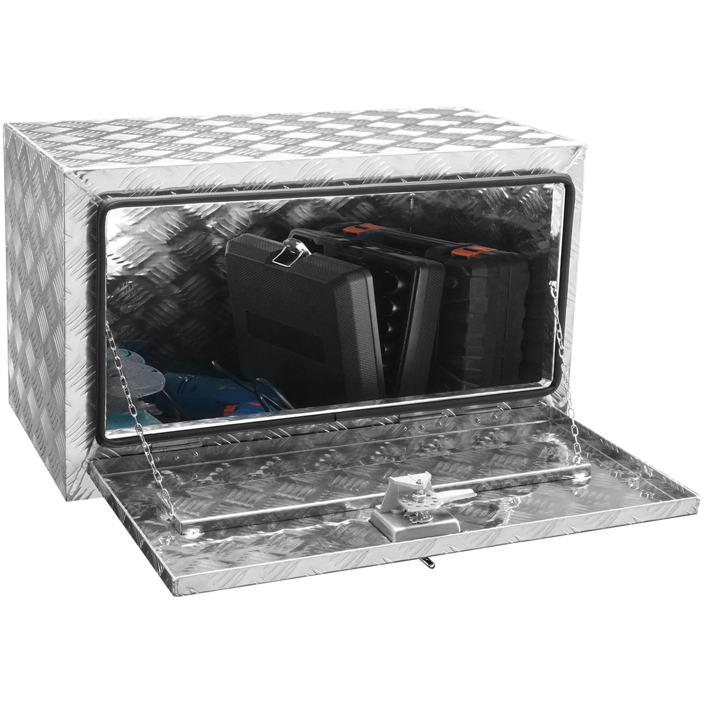 Unterwagen-LKW-Box, 30" × 17" × 18" Pickup-Aufbewahrungsbox, robuster Werkzeugkasten aus Aluminium mit Diamantplatte und Schloss und Schlüsseln, wasserdichte Anhänger-Aufbewahrungsbox mit T-Griff-Verriegelung für LKW, Transporter, Anhänger
