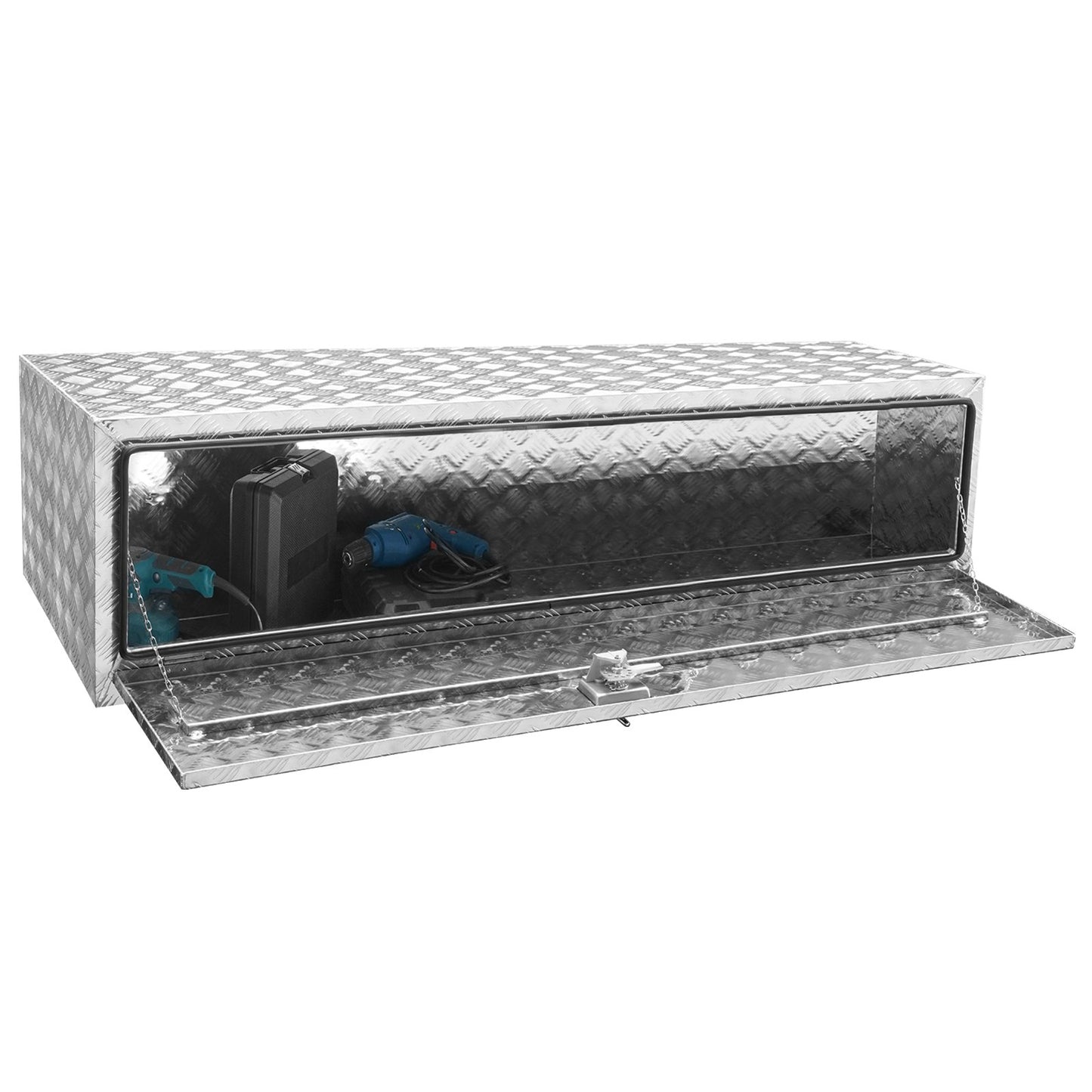 Unterwagen-LKW-Box, 60" x 24" x 24" Pickup-Aufbewahrungsbox, robuster Werkzeugkasten aus Aluminium mit Diamantplatte und Schloss und Schlüssel, wasserdichte Anhänger-Aufbewahrungsbox mit T-Griff-Verriegelung für LKW, Transporter, Anhänger