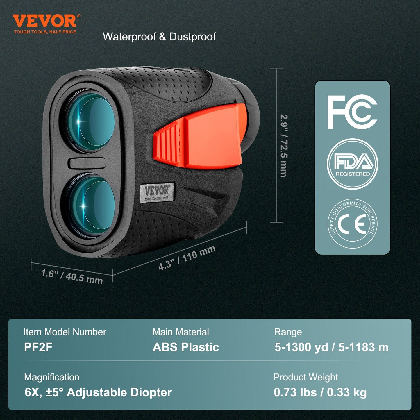 Magnetic Golf Rangefinder, 1300 Yards Laser Golfing Hunting Range Finder, 6X Magnification Golfing Accessory with Distance Measuring, High-Precision Flag Lock Vibration, Slope, USB Charge
