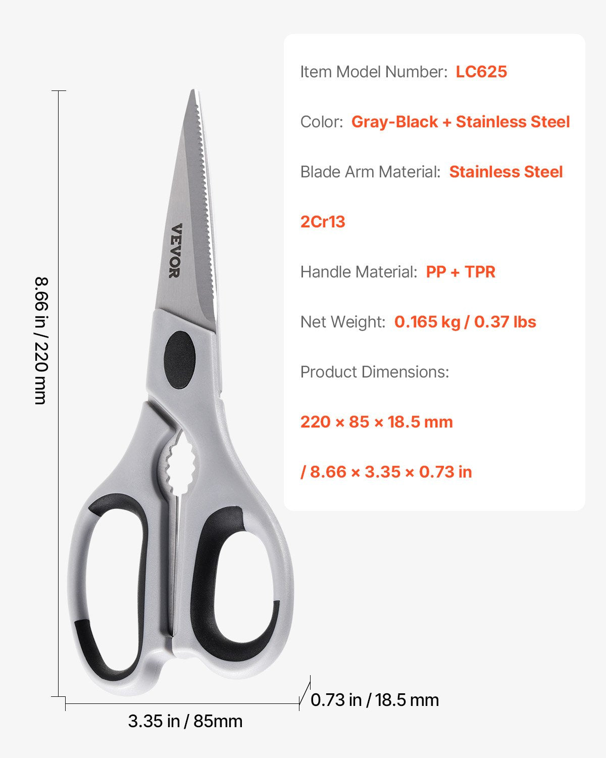 Kitchen Scissors, Durable Stainless Steel Kitchen Shears with Protective Sheath, Heavy Duty Cooking Shears Soft Grip Comfort Handle, Kitchen Utensil for Cutting Meat, Food, Fish, Poultry, Grey