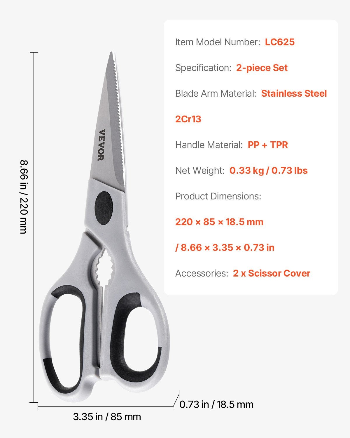 Kitchen Scissors, 2 Pack Durable Stainless Steel Kitchen Shears with Sheaths, Heavy Duty Cooking Shears with Soft Grip Comfort Handle, Kitchen Utensil for Cutting Meat, Fish, Poultry, Cyan+Grey