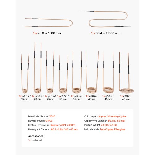 10 st magnetisk induktionsvärmare, induktorvärmetillbehör, minivärmaresats med flexibilitet och lång livslängd, för borttagning av rostiga bultar och muttrar, 8 spolar + 1 U-formad + 1 friformning | EU