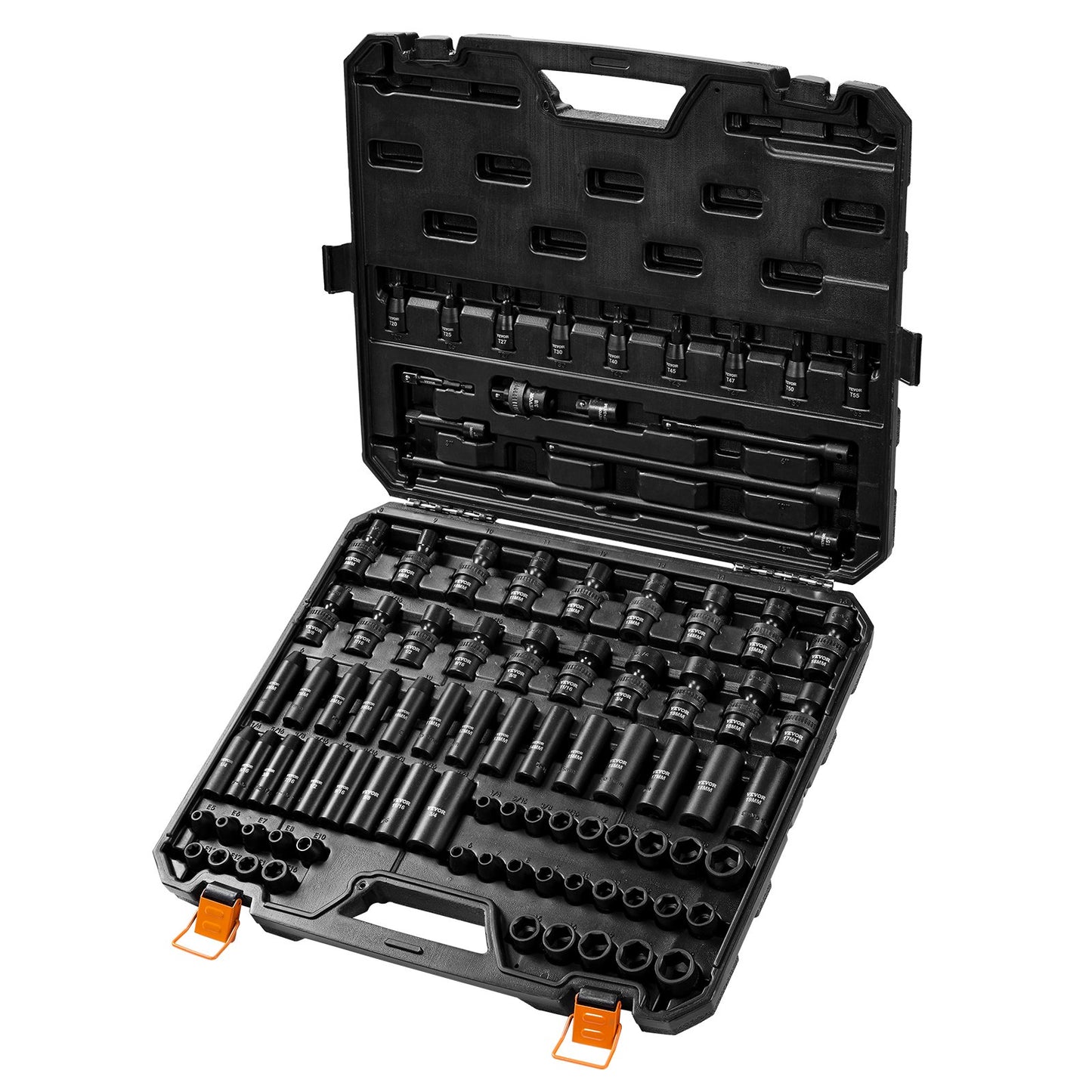 3/8" Drive Impact Socket Set, SAE 1/4"-3/4" and Metric 6-19mm 90 Piece Socket Set, 6 Point Cr-Mo Alloy Steel for Auto Repair, Includes Extension Bars Universal Joint Adapter Lock Storage Case