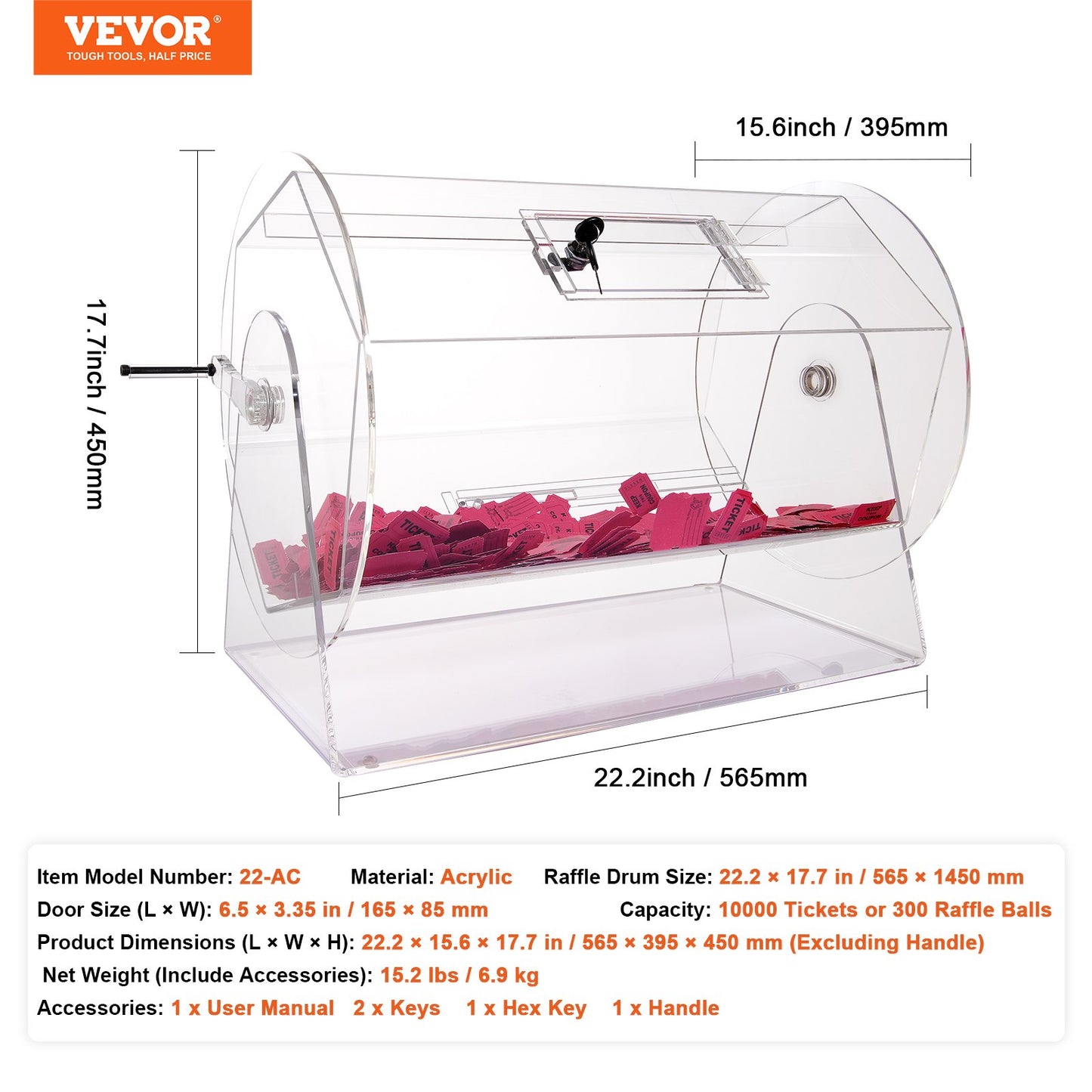 Acrylic Raffle Drum,Professional Raffle Ticket Spinning Cage with 2 Keys, Transparent Lottery Spinning Drawing, Holds 10000 Tickets or 300 Raffle Balls, Raffle Ticket Box for Lottery Games Bing