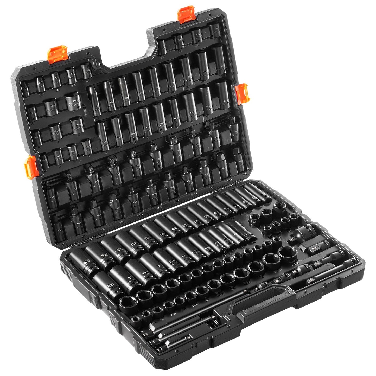 Impact Sockets Set 130PCS 6-Point 3/8" & 1/2" Drive Bit Ratchet Tool Kit