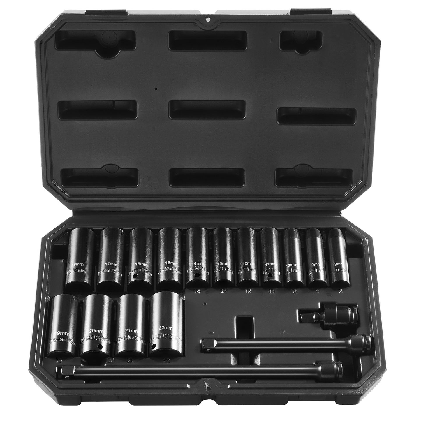 Impact Sockets Set 18pcs 6-Point 3/8" Drive Bit Ratchet Tool Kit Case