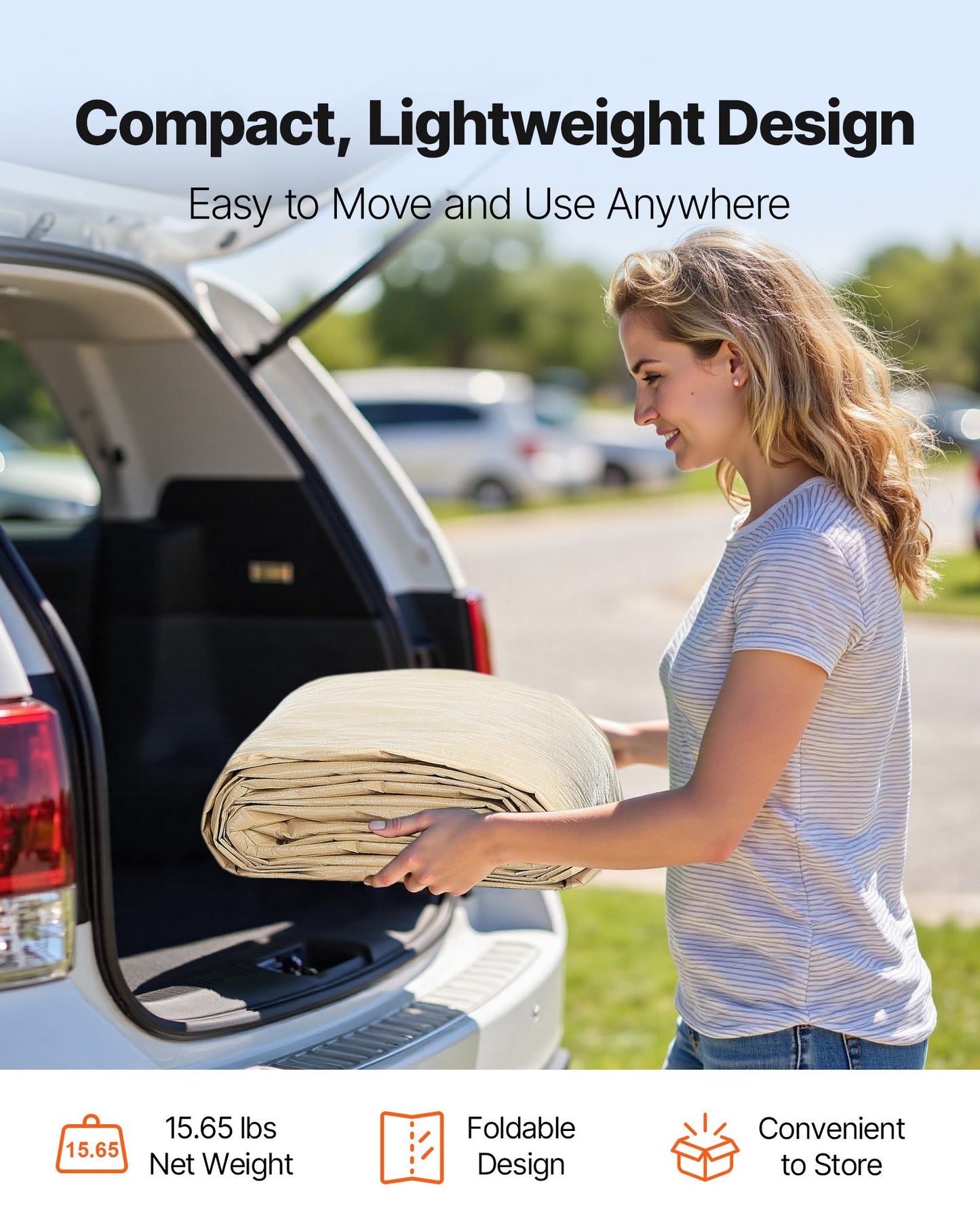 Carport Replacement Canopy, 12 x 20 ft Potable Garage Tent Top Tarp, UV-Resistant & Waterproof Car Shelter Tarp, Heavy Duty Car Port Cover with Ball Buggees, Beige, Frame Not Included