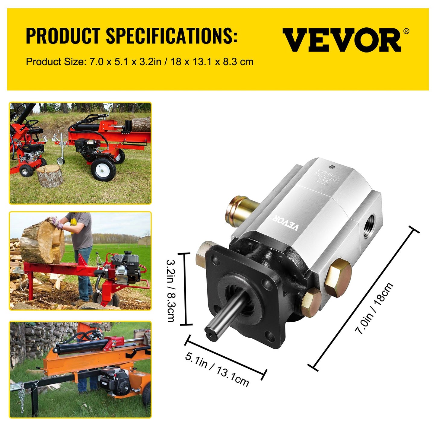 Hydraulic Log Splitter Pump, 13GPM, 2 Stage 3000PSI Wood Log Splitter Pump, 1'' Inlet 1/2'' NPT Outlet 3600 RPM Aluminum Hydraulic Gear Pump, for Small Engine Mounting Log Splitters Snowplow