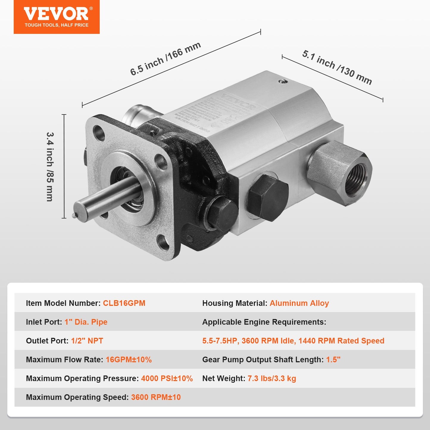 Hydraulic Pump 16 GPM Hydraulic Motor 2 Stage Hydraulic Pump Log Splitter Hydraulic Pump Wood Splitter Pumps Log Splitter Hydraulic Built Pump Hydraulic Wood Splitter Parts & Hydraulic Motor