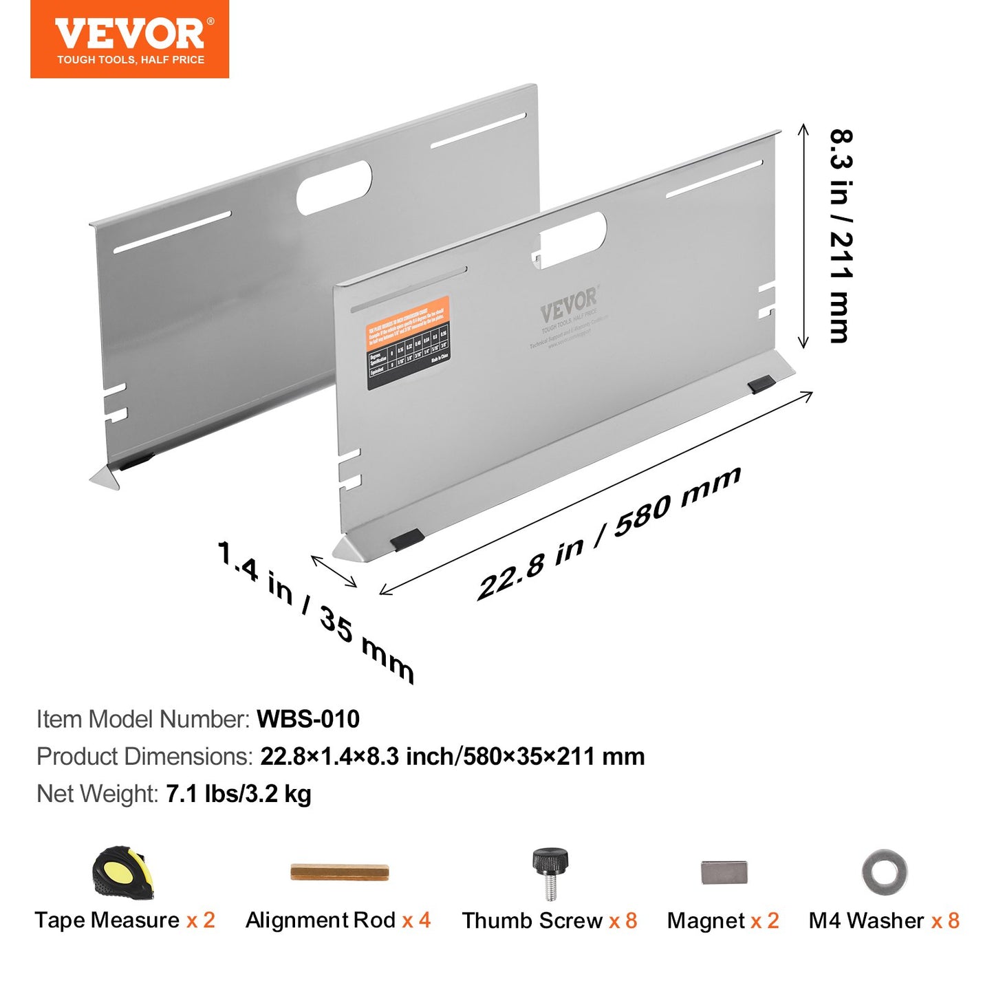Wheel Alignment Tool, 2-Pack Alignment Tool Toe Plates, Stainless Steel Toe Angle Measurement Tool Plate, 4 Alignment Rods and Magnetic Slots, Includes Measuring Tapes & Conversion Chart