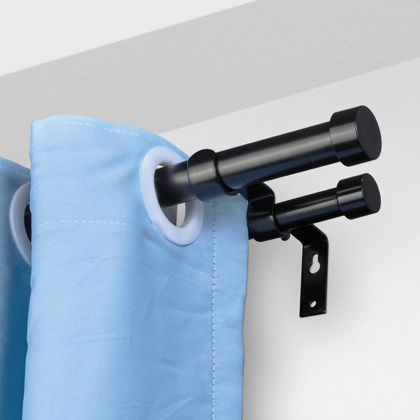 Doppelstangen-Gardinenstangen, 36-72 Zoll (3-6 Fuß) verstellbare Länge, schwarze Doppelgardinenstangen mit Kappenenden, 1" und 3/4" Durchmesser, Doppelte Fenstergardinenstange für transparente und Verdunkelungsvorhänge