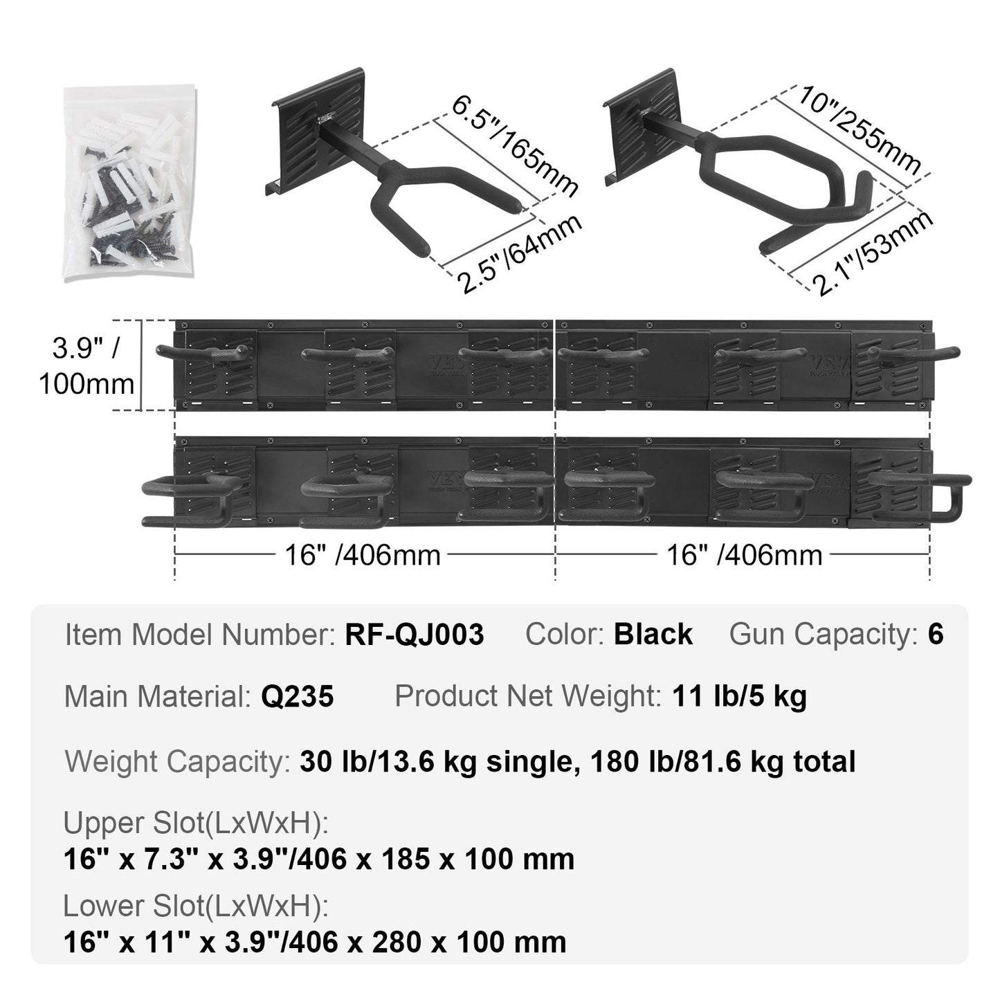 Gun Rack, Indoor Gun Rack Wall Mount, 6-Slot Vertical Rifle Shotgun Gun Rack, 180 lb Heavy Duty Metal Wall Gun Rack Display Stand with Soft Padding