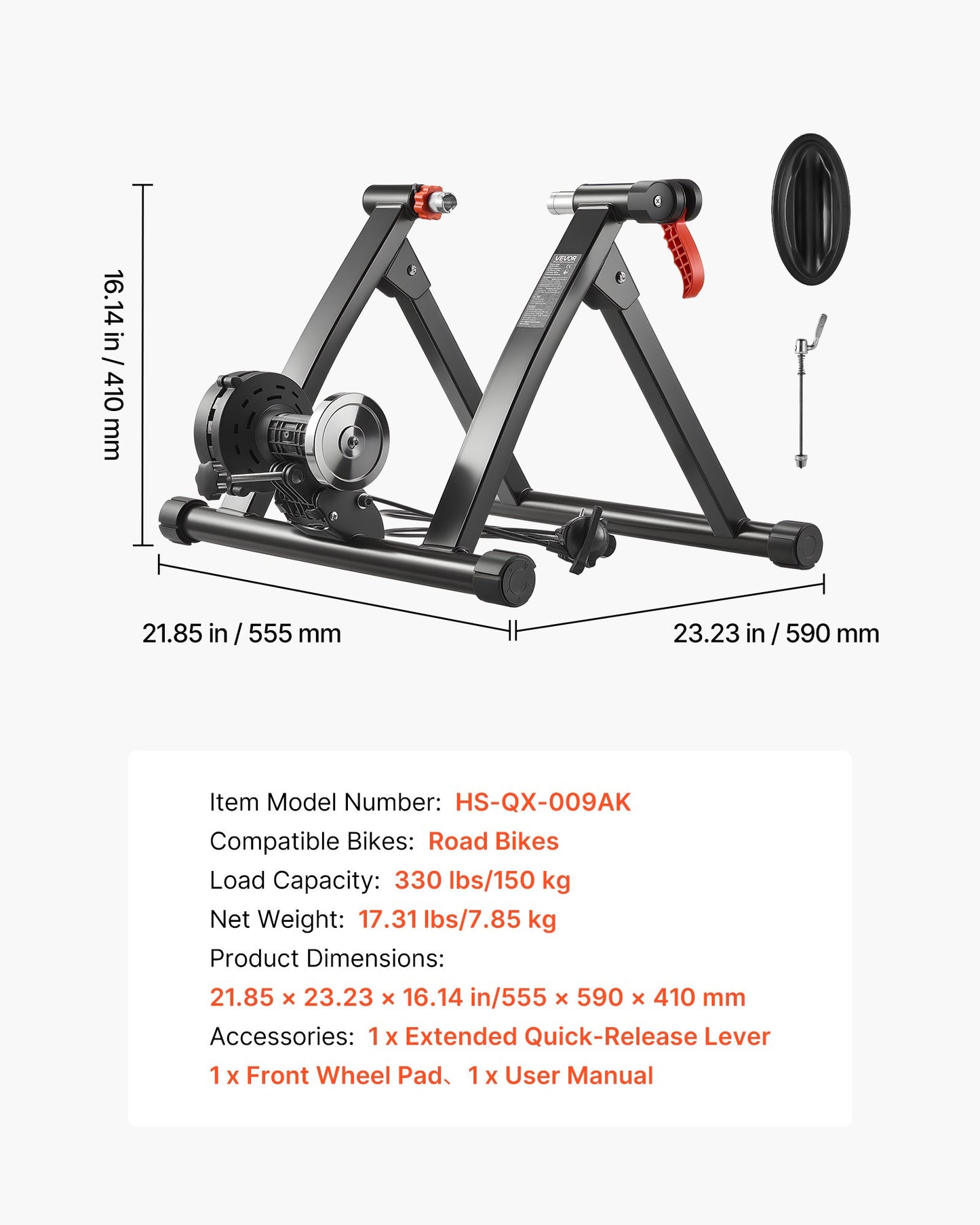 Bike Trainer, 6 Level Resistance, 26-29 in & 700C Wheels, Foldable Magnetic Bicycle Stationary Stand for Indoor Exercise Riding with Quick Release Skewer & Front Wheel Riser Block for Road Bikes