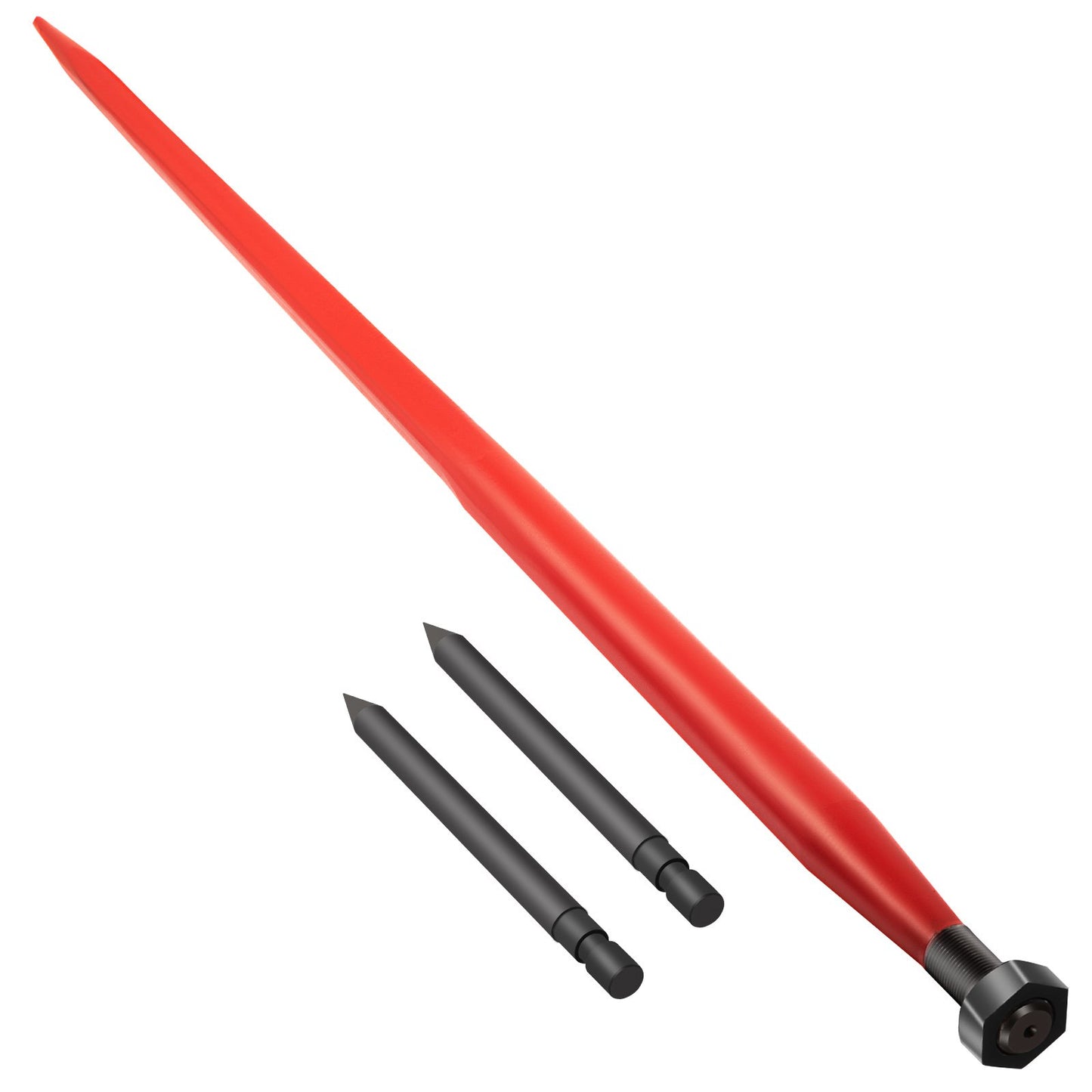 Heuspieß, 124 cm, Ballenspieß, 1366 kg Tragkraft, Ballenspieß mit Schnellbefestigung, quadratische Heuballenspieß, 4,8 cm breit, rot beschichtete Ballengabeln, Heuspieß mit 2 Stabilisierungsspieß, Kegel 2